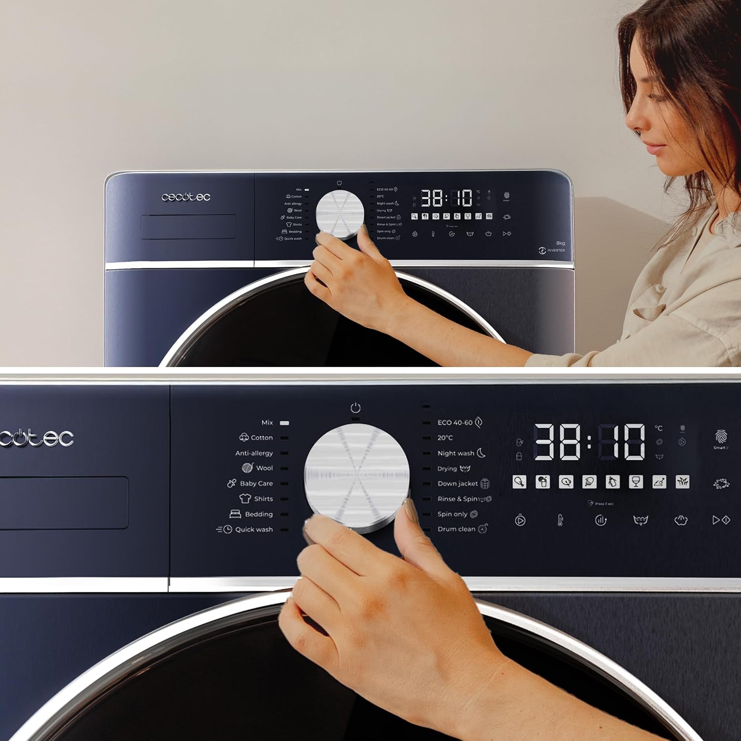 Detalle de Cecotec Bolero Wash&Dry 8580 – Lave-linge séchant frontal 8,5 kg, Inverter Plus, 16 programmes et SteamMax