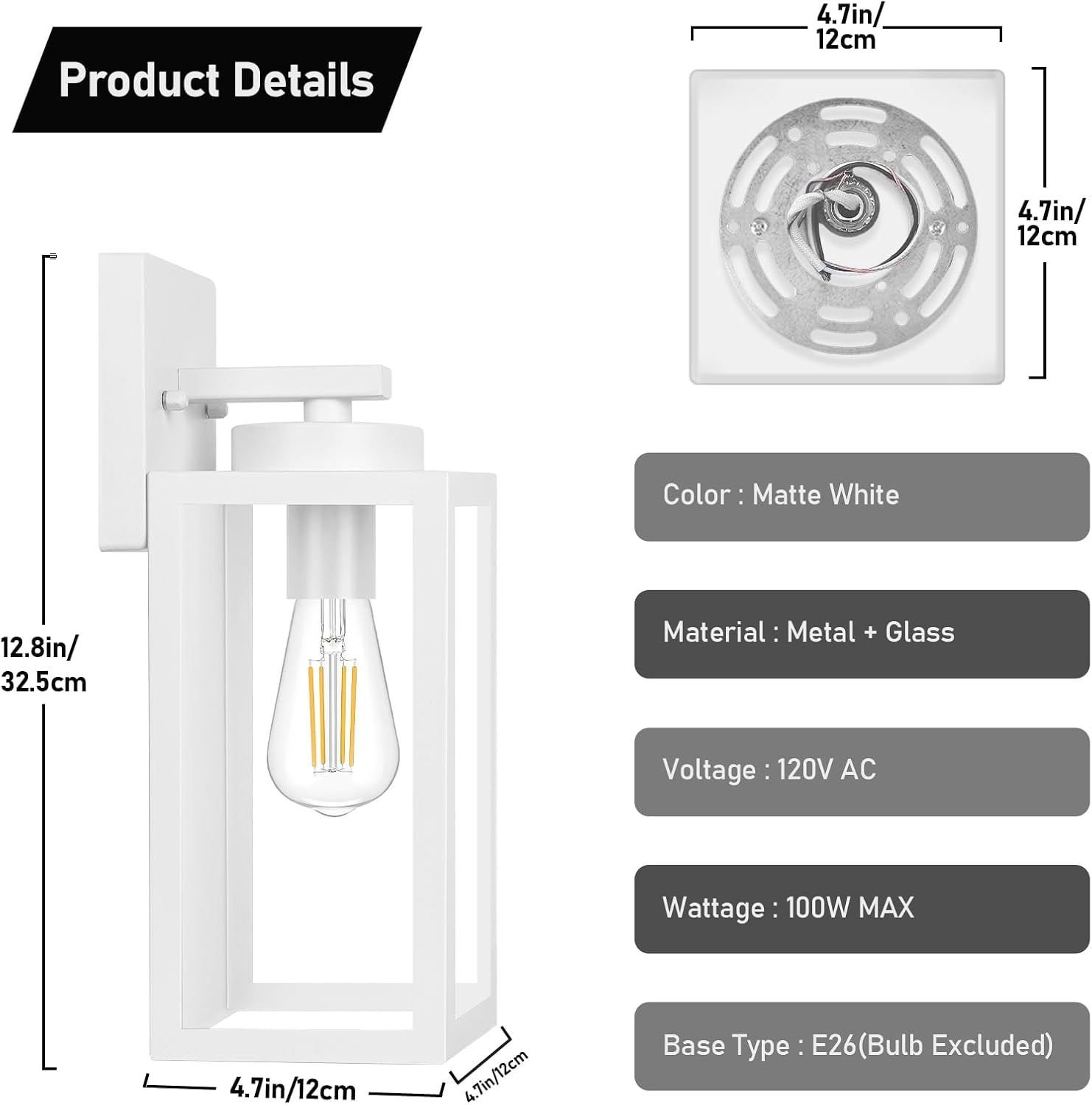 Detalle de BesLowe Outdoor Wall Lanterns, White