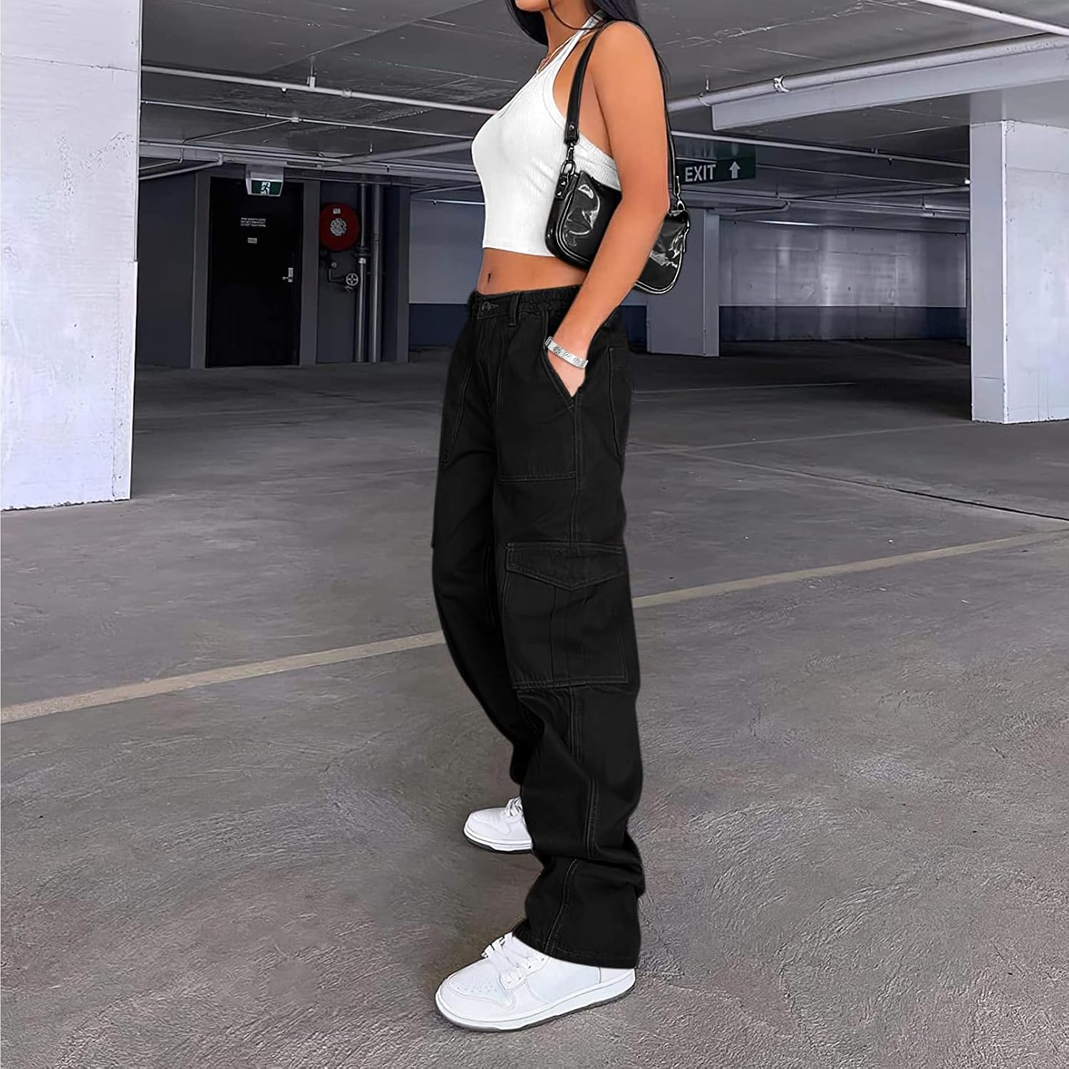 Detalle de Lepunuo Cargo Pants for Women, High-Waisted Wide-Leg with 6 Pockets