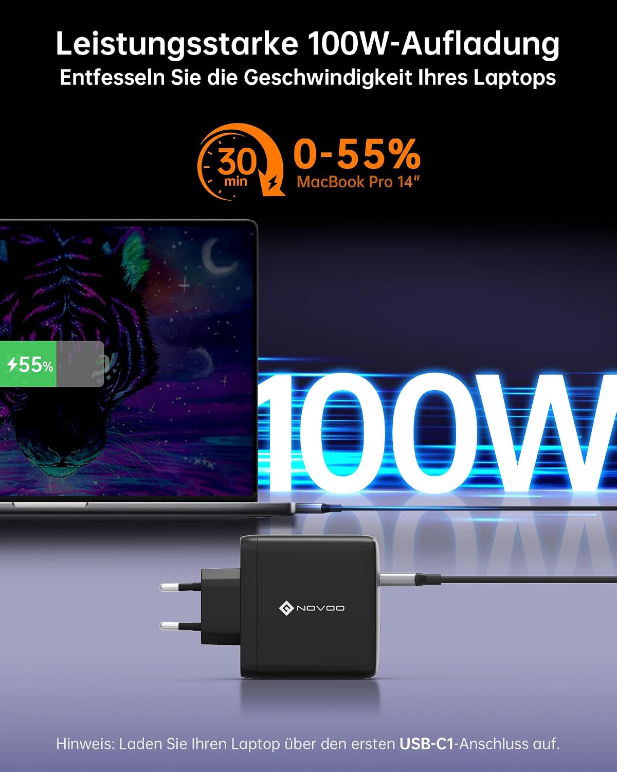 Detalle de NOVOO 120W USB C Ladegerät 🔌