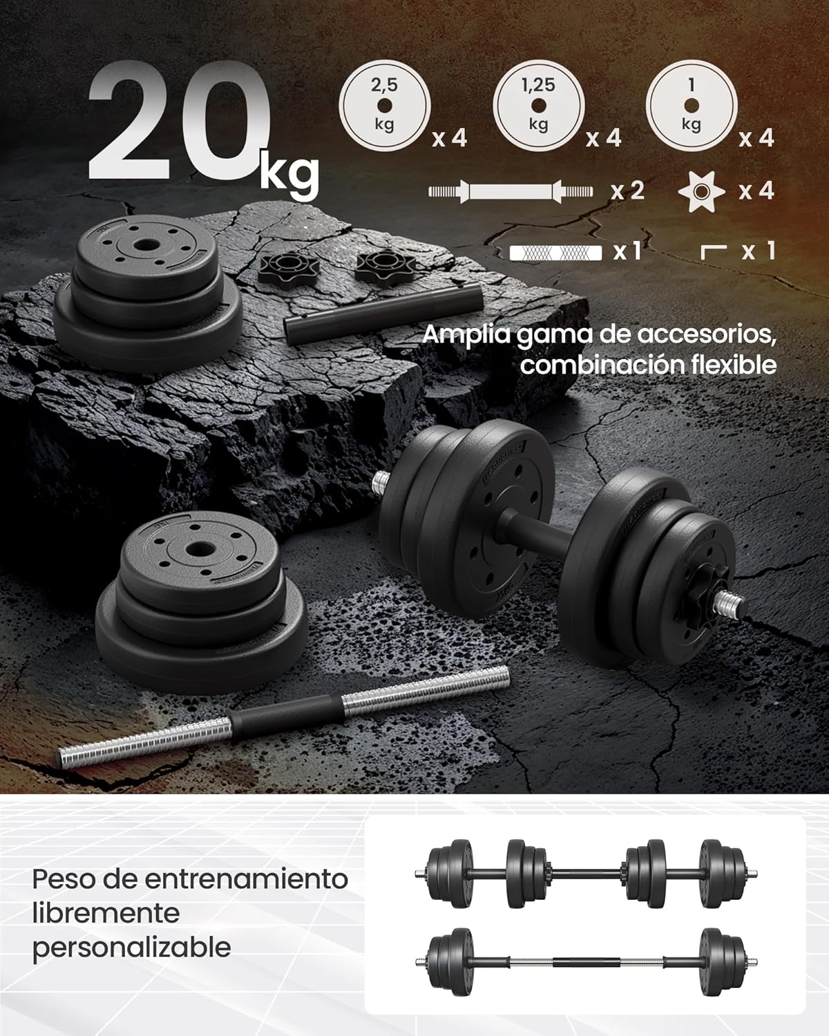 Detalle 2 de SONGMICS Mancuernas 2 en 1 20 kg