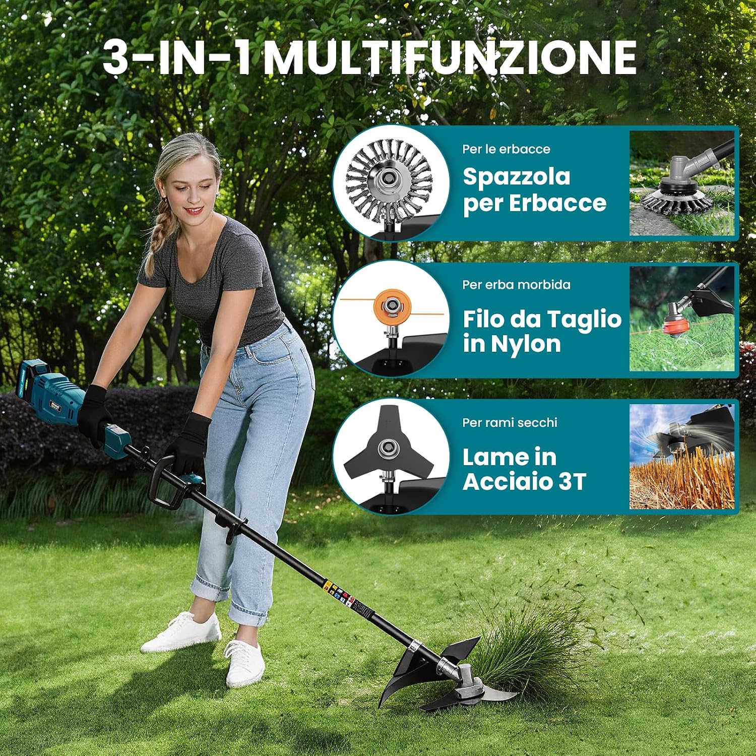 Detalle de Decespugliatore a Batteria 26 cm con Motore Anteriore Brushless + 2 Batterie 18V 5200 mAh