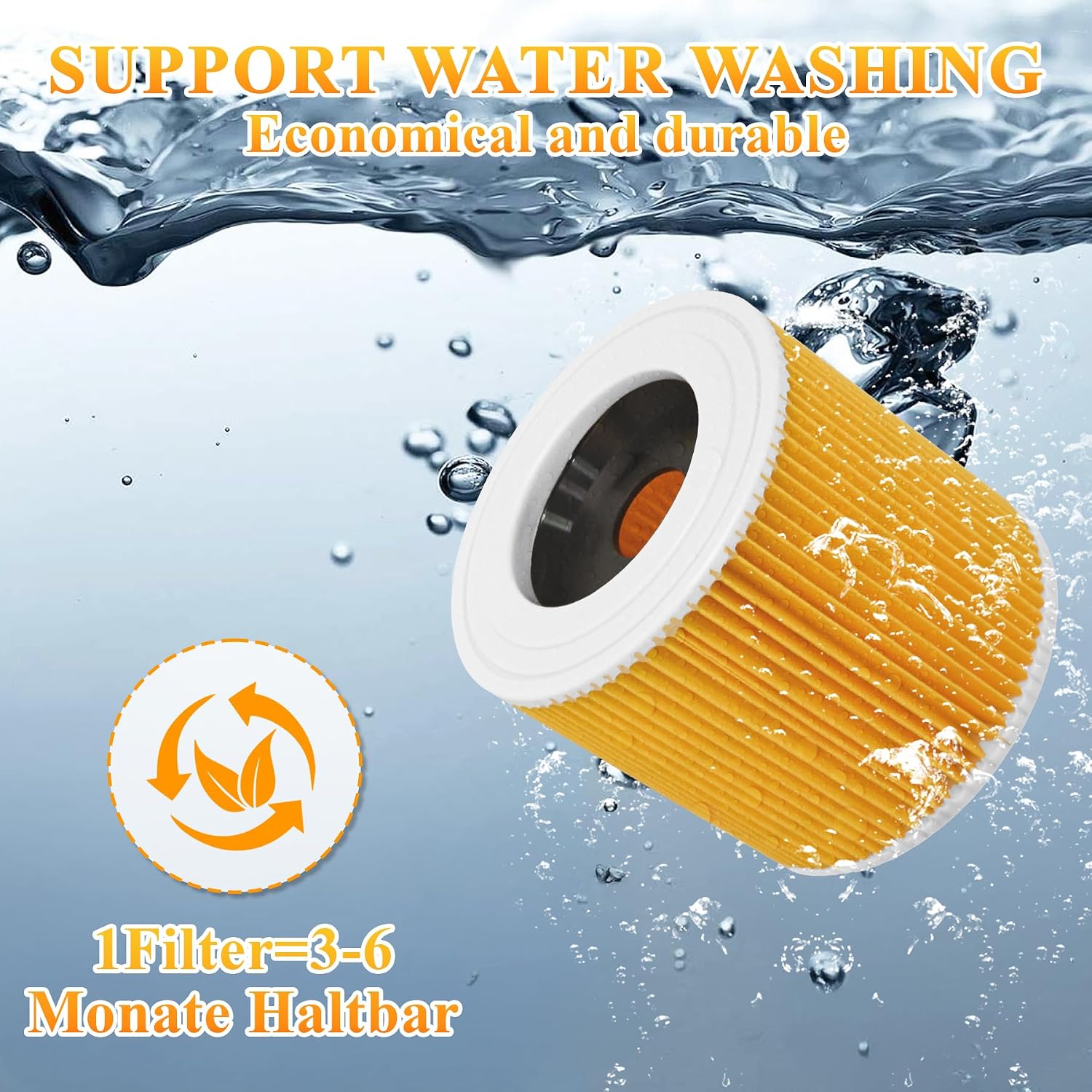 Detalle 2 de ACOMTUO 4 Filtri di Ricambio per Filtro Kärcher WD3 – Compatibili WD3, WD1, WD2, MV3, SE, VC