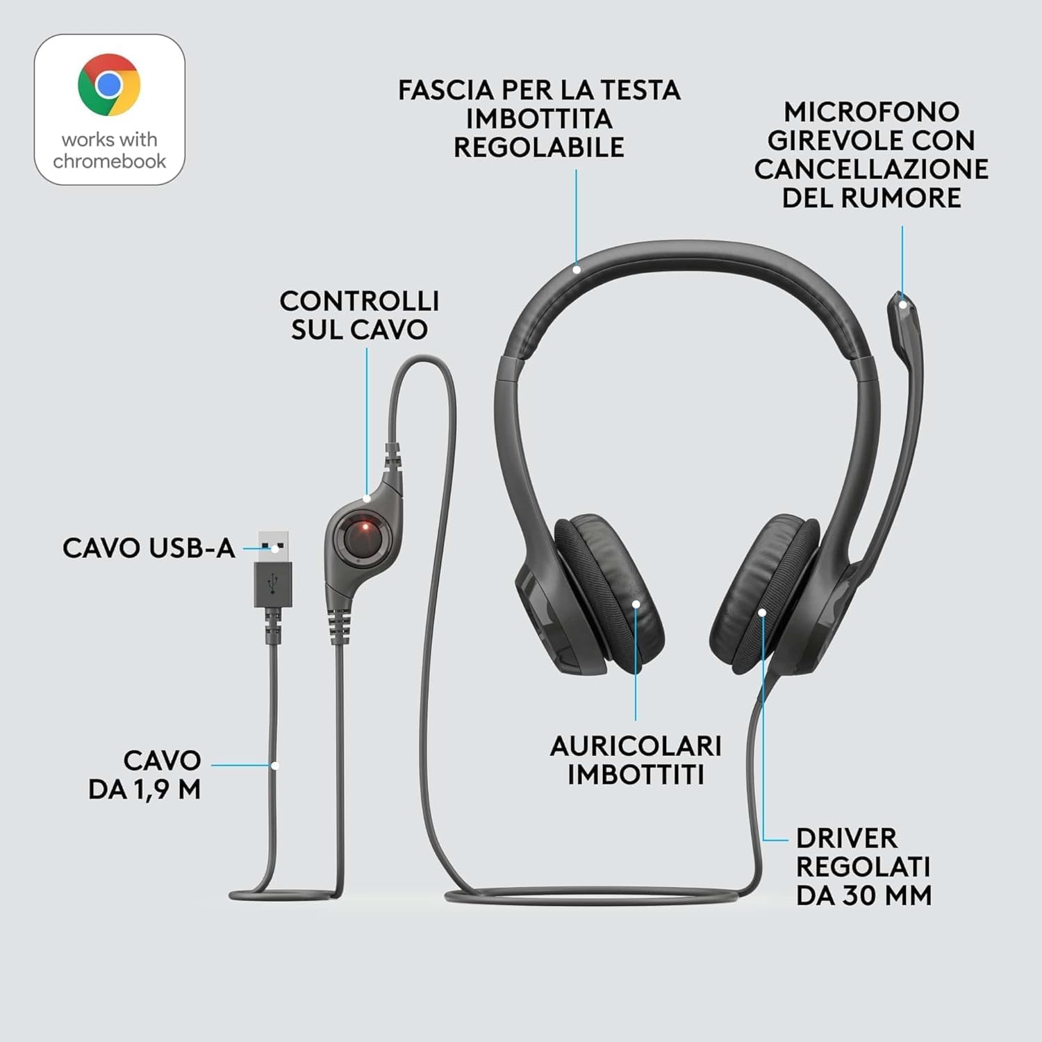 Thumbnail 6 de Logitech H390 Cuffie USB-C con microfono 📞