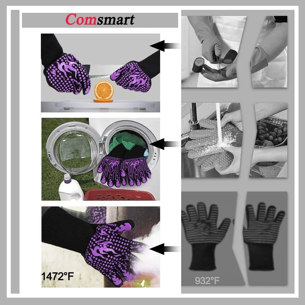 Detalle 1 de Comsmart BBQ Gloves, 1472°F Silicone Grilling Gloves, Non-Slip, 2-Piece Set