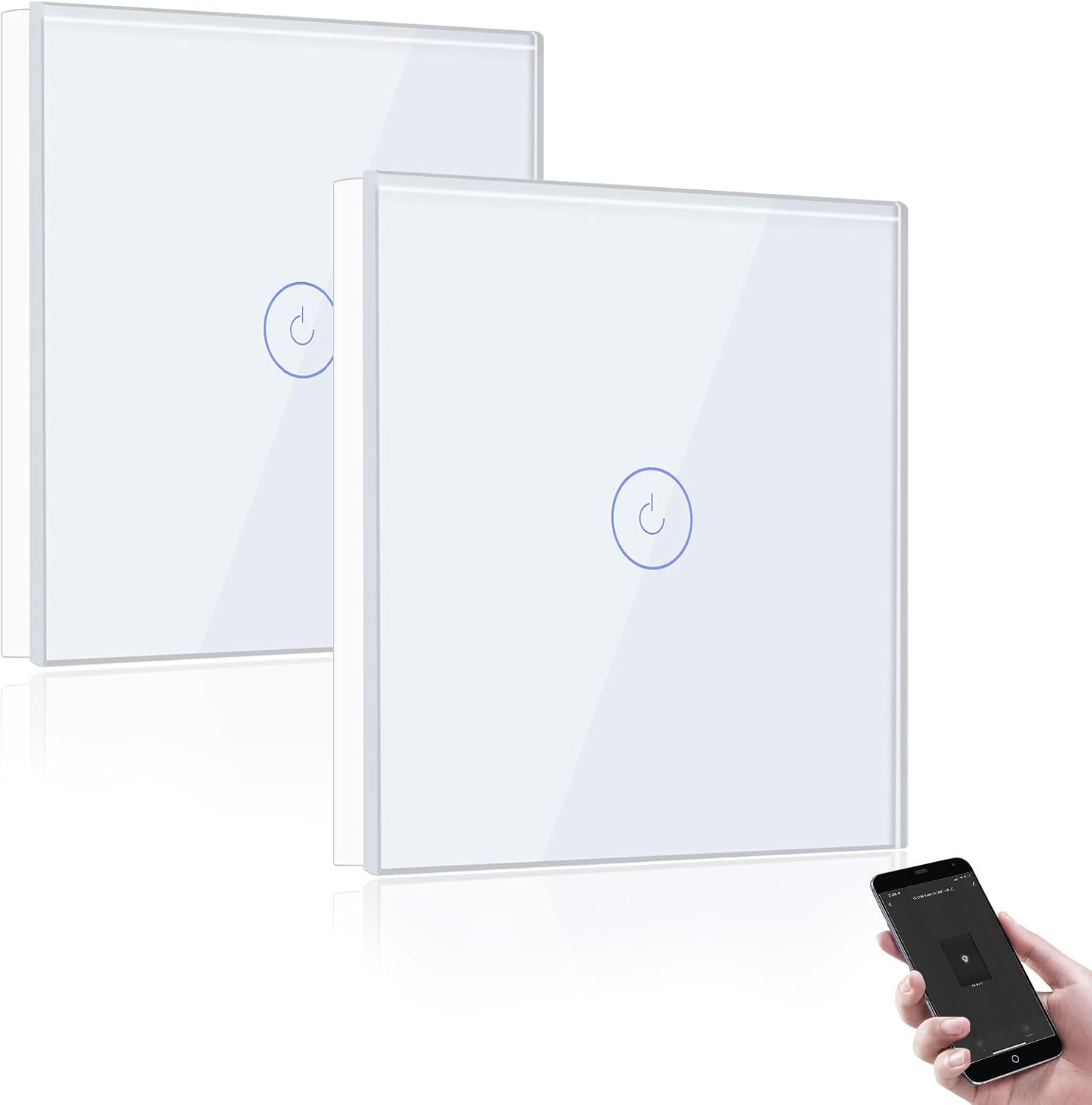Detalle de BSEED Smart Lichtschalter 1 Fach 2 Wege Wifi – kompatibel mit Alexa und Google Home (2er Pack)