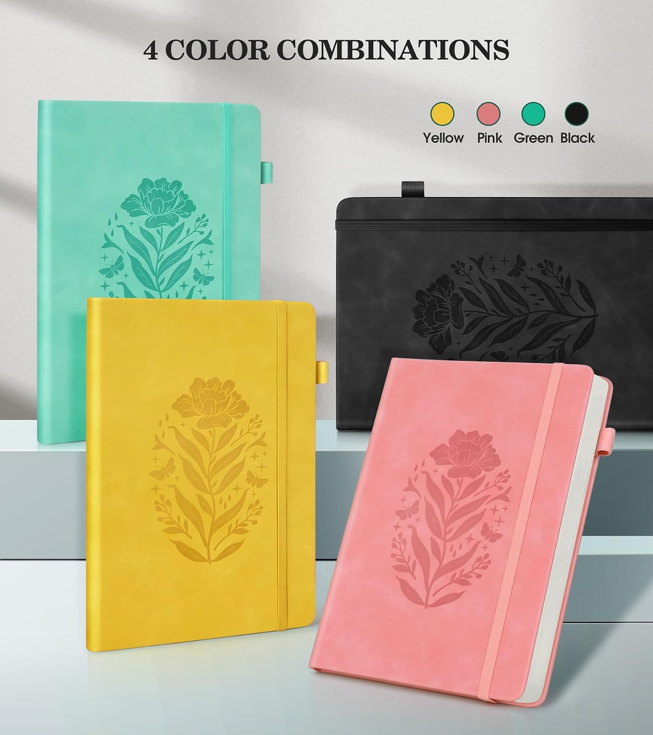 Detalle de MUAHLIUB A5 Lined Journal Notebook, Black Leather Hardcover, 200 Pages