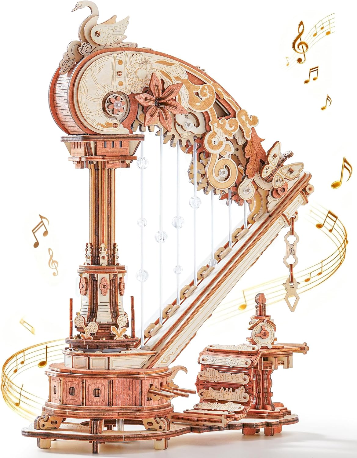 Detalle de ROKR Boîte à musique 3D en bois - Harpe magique : puzzle mécanique en bois pour adultes