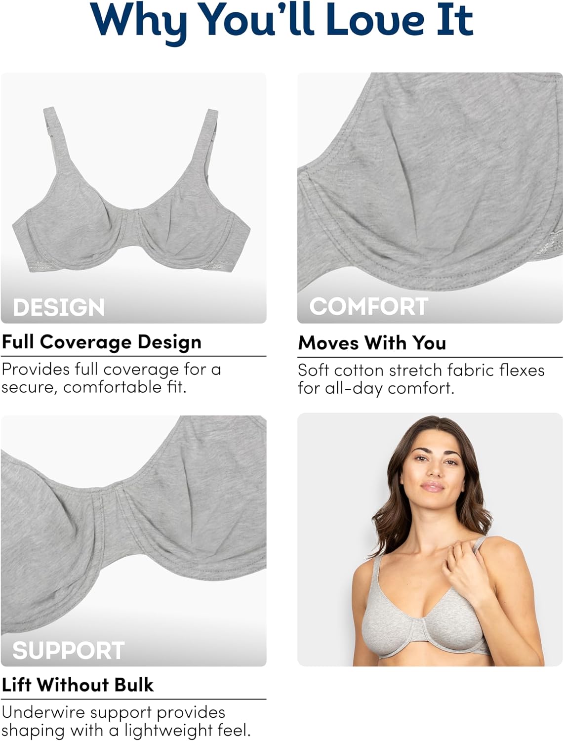 Detalle de Soutien-gorge coton stretch Extreme Comfort Femme — Fruit of the Loom, Purple Velvet/Blushing/Black