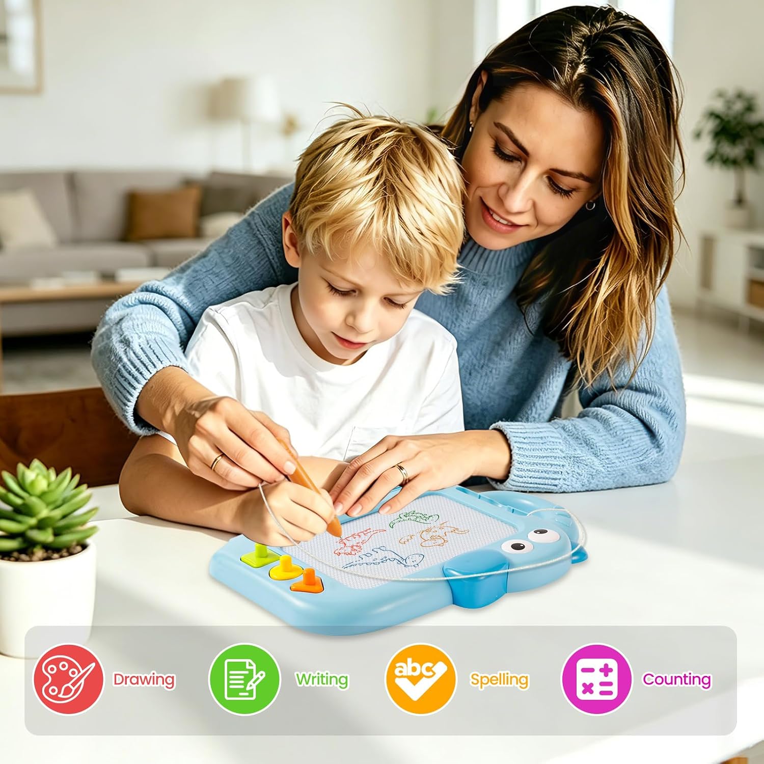 Detalle de Toyvii Large Magnetic Drawing Board for Kids (Blue-B): A Practical Sketch Pad for Toddlers and 3+ Year Olds