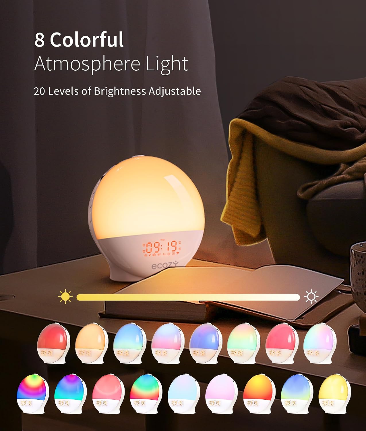 Detalle 2 de ecozy E80S Sunrise Alarm Clock with App Control, Sunset Simulation and FM Radio