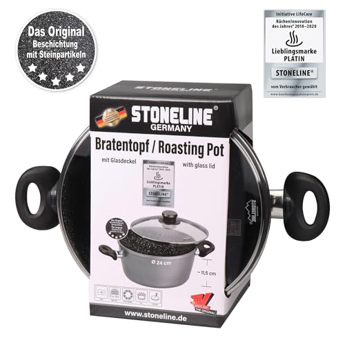 Detalle de STONELINE Casserole 24 cm avec couvercle en verre – Revêtement pierre antiadhésif, compatible induction et four