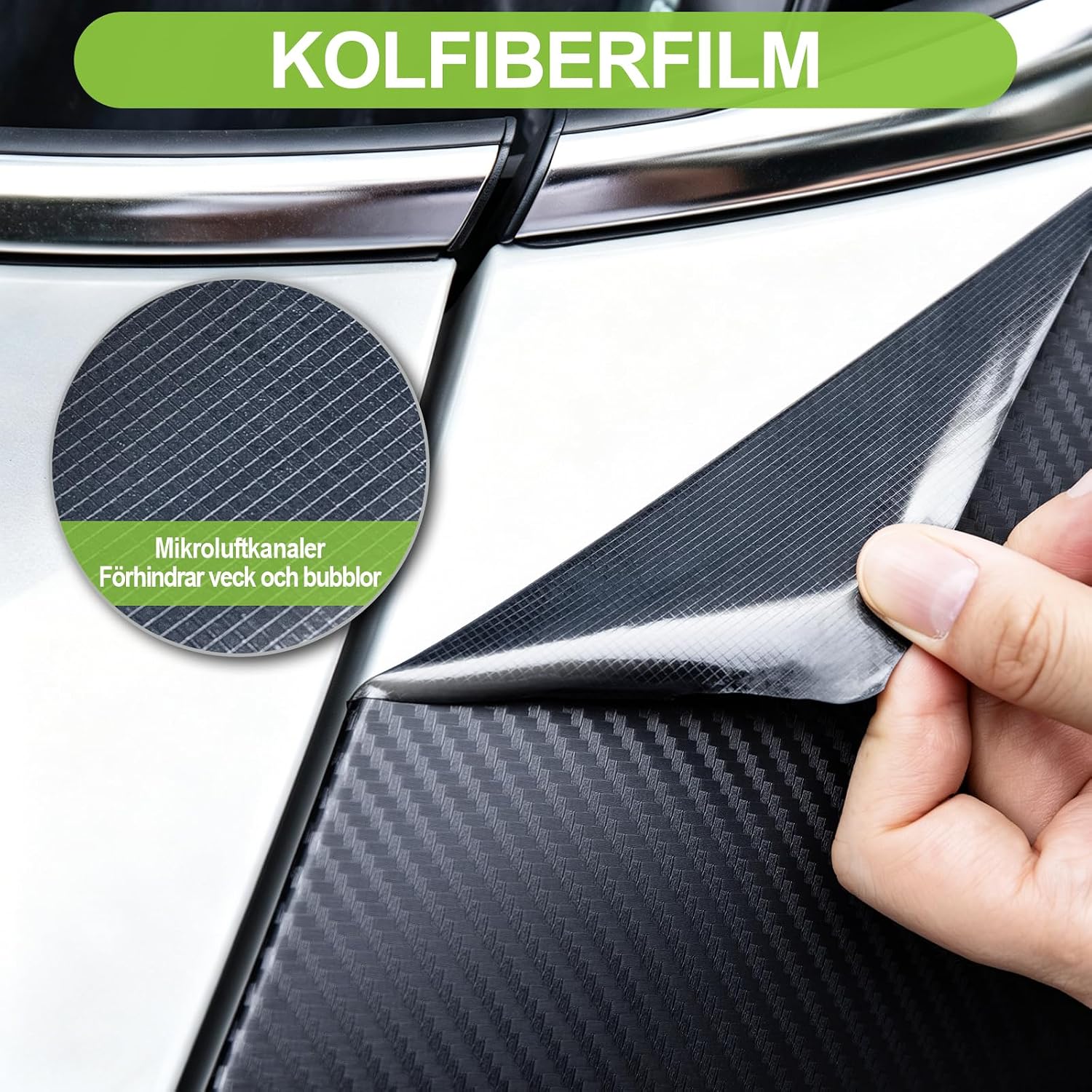 Detalle 2 de Spurtar kolfibervinyl för bil, svart 3D-folie 30,5 × 152 cm