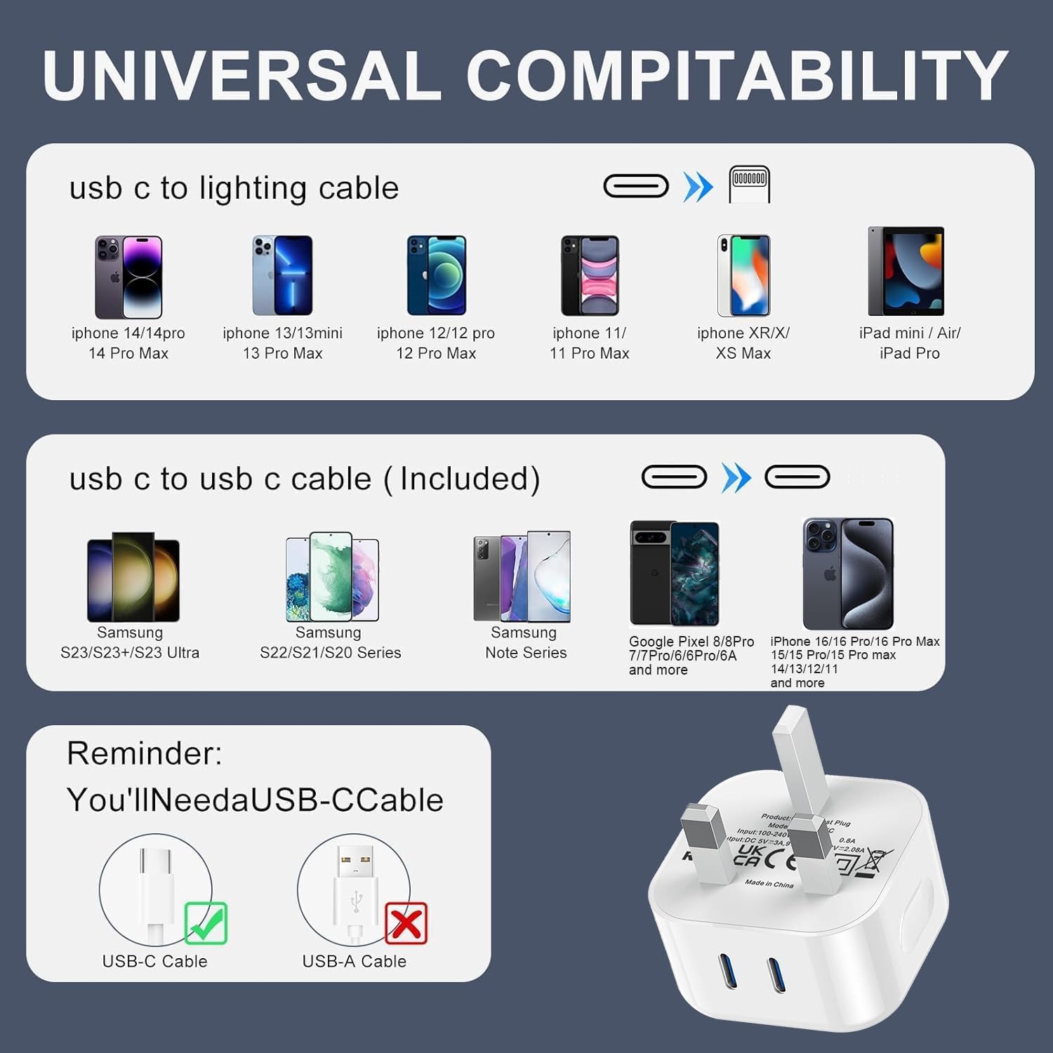 Detalle de Bediaca USB-C fast charge plug 3A dual pack