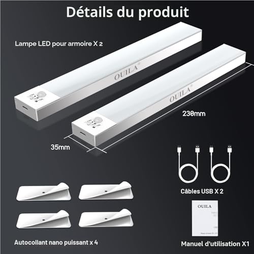 Thumbnail 6 de OUILA Lampe d'Armoire 36 LEDs Rechargeable USB Sans Fil avec Détecteur de Mouvement – Pack 2