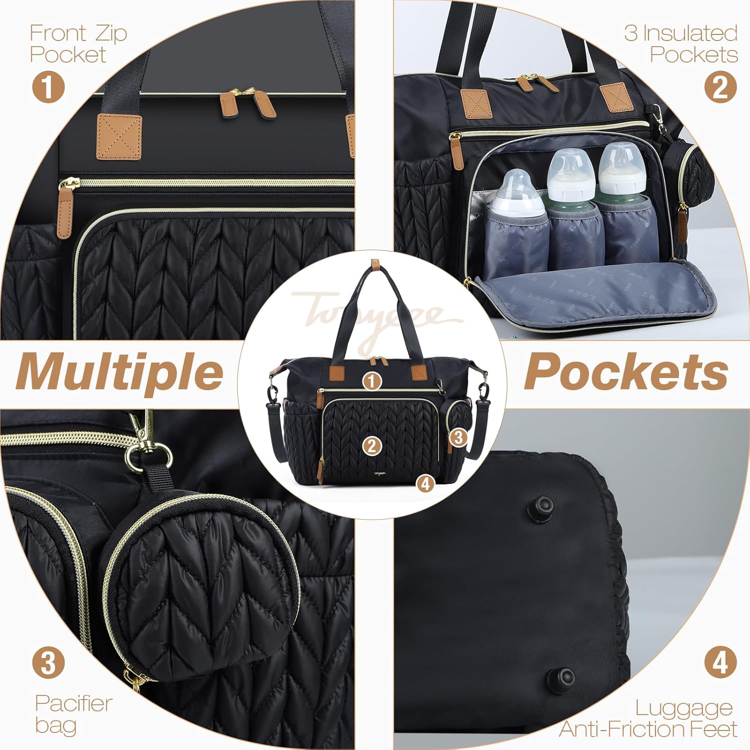 Detalle de Tonyeee Wickeltasche mit Schnullertasche & Wickelunterlage – Multifunktions-Wickelrucksack für viele Reise-Wickelutensilien