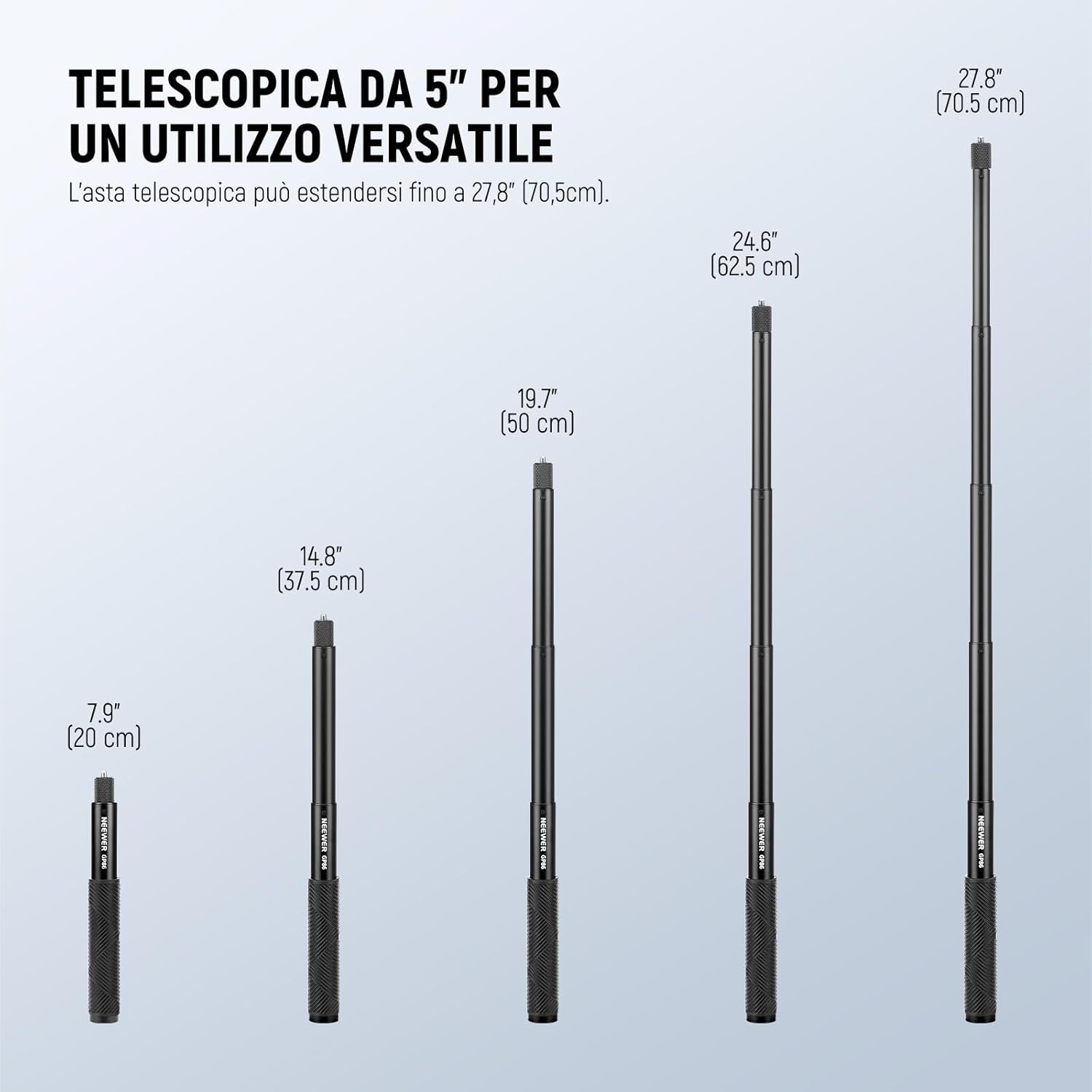 Thumbnail 2 de NEEWER GP-86 Kit asta di prolunga telescopica per action cam con selfie stick invisibile e attacco rapido magnetico