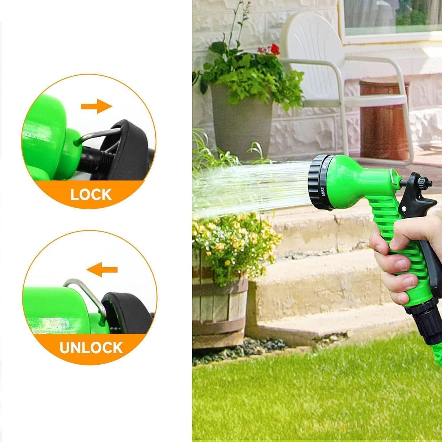 Thumbnail 5 de Expandable Garden Hose Pipe 30m/100ft with 7-Function Spray Gun – heavy duty latex-core expandable hose (green)