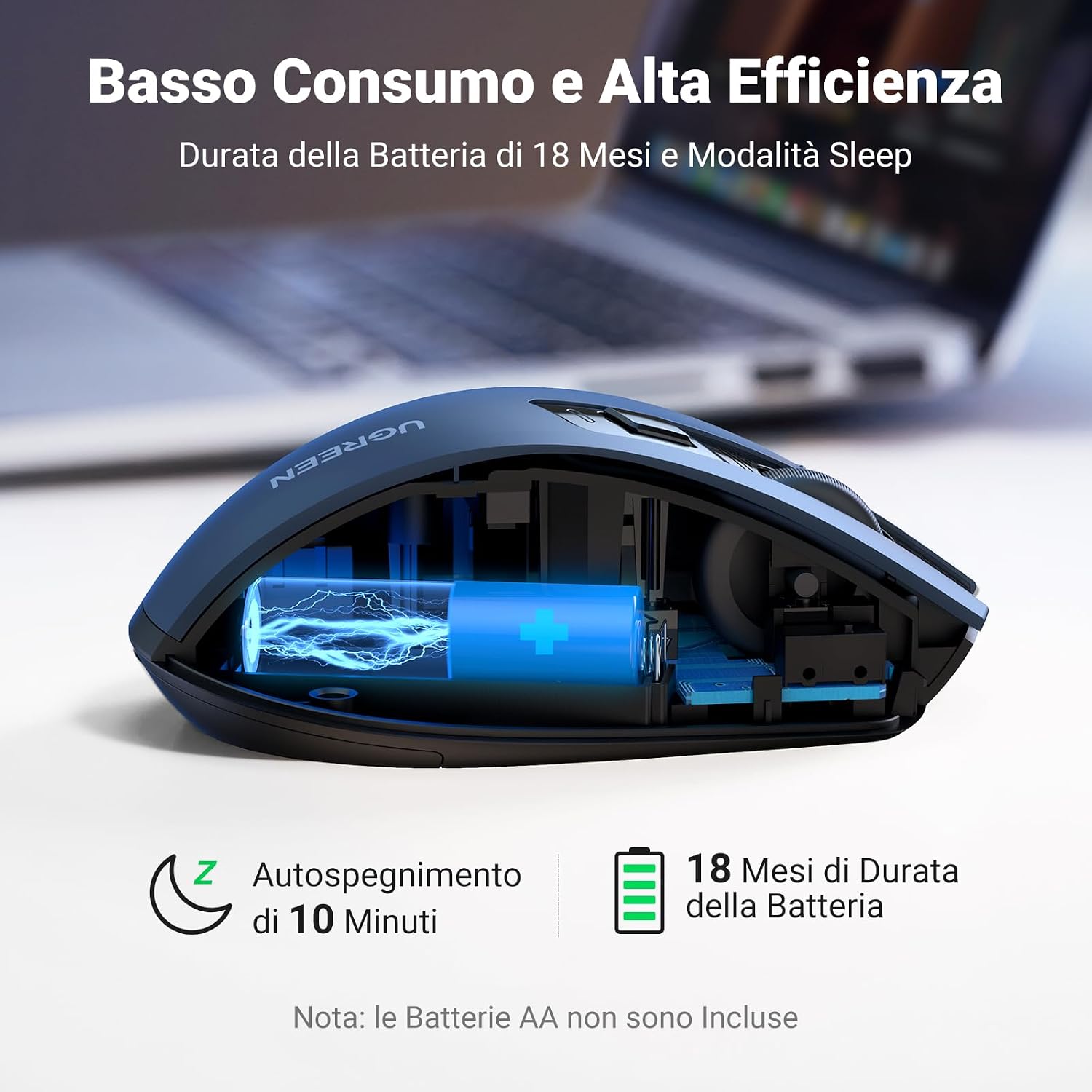 Thumbnail 5 de UGREEN Mouse Wireless Ergonomico 2.4 GHz Blu