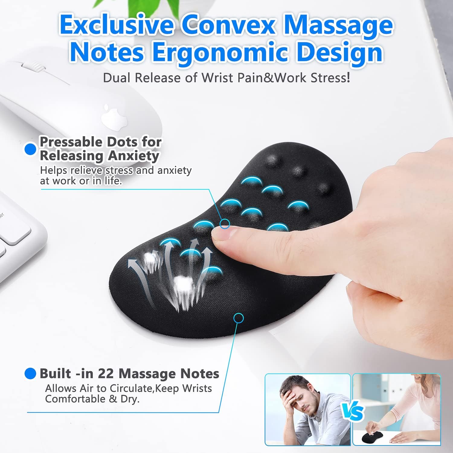 Detalle de Gimars Mouse Wrist Rest – Memory-Schaumstoff-Handgelenkstütze mit Massage-Löchern