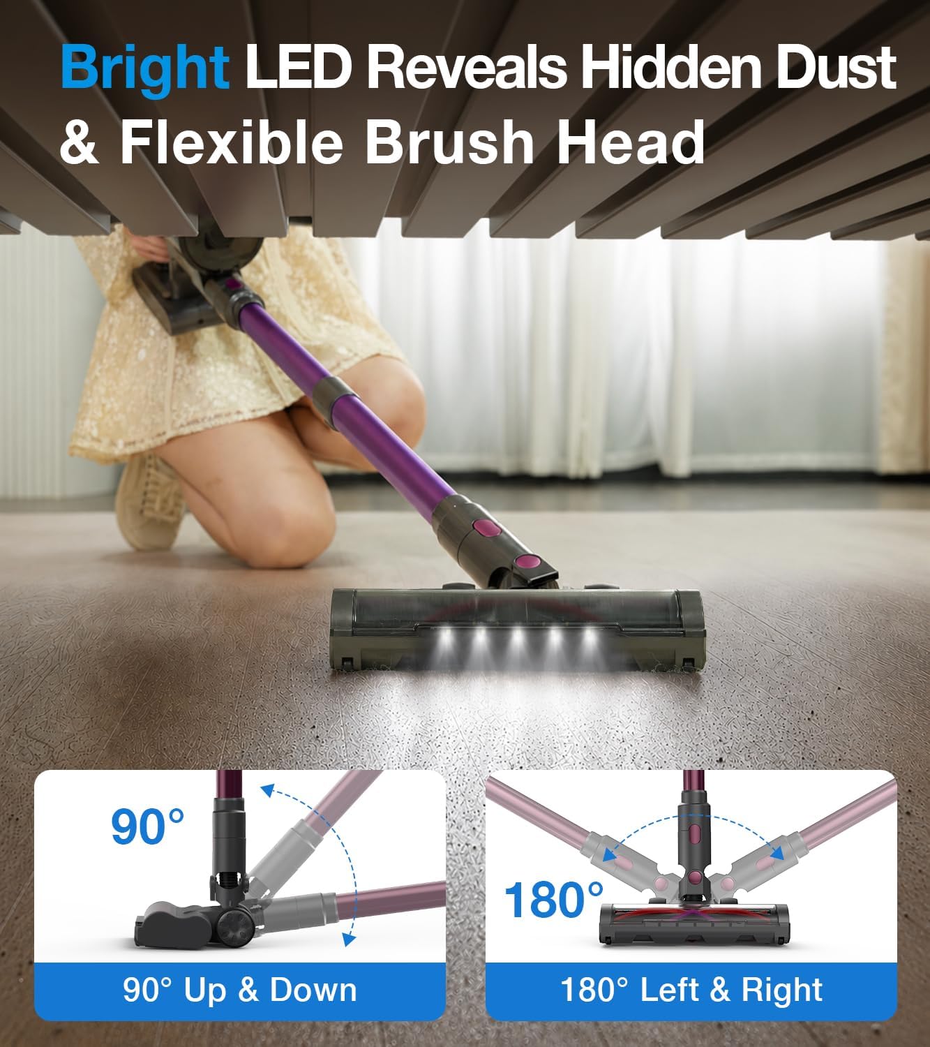 Thumbnail 6 de QIUTAN DHC250 Cordless Stick Vacuum, 1.8L Dust Cup, HEPA Filter, LED Floor Brush