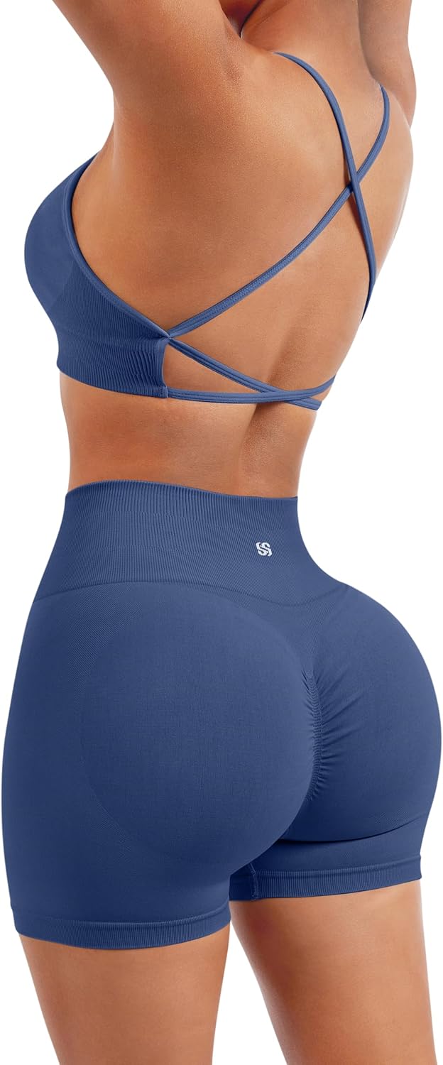 Detalle de SUUKSESS HSS338 Seamless Workout Set with Strappy Bra and High-Waisted Shorts