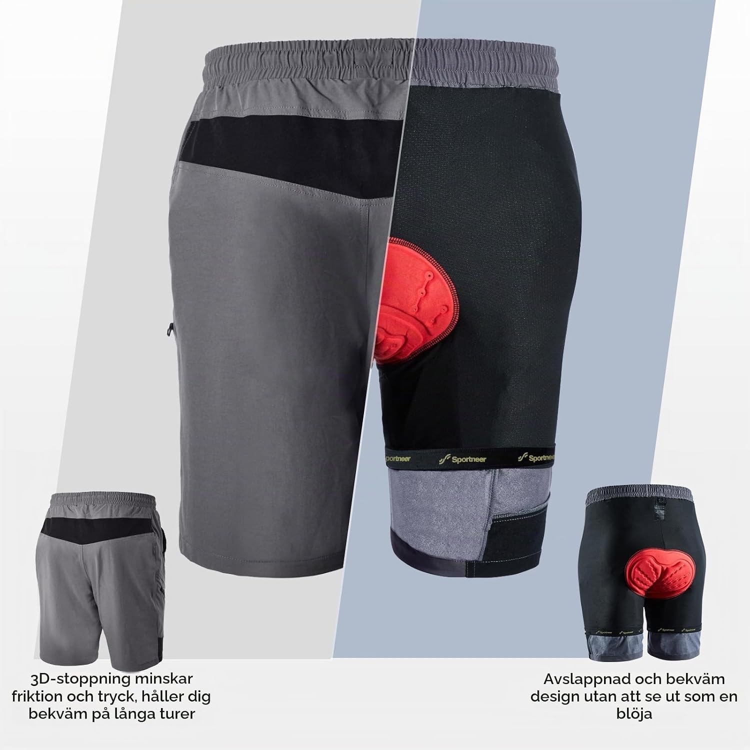 Detalle 2 de Sportneer cykelshorts för män med 3D-vaddering, UPF 50+ och fickor