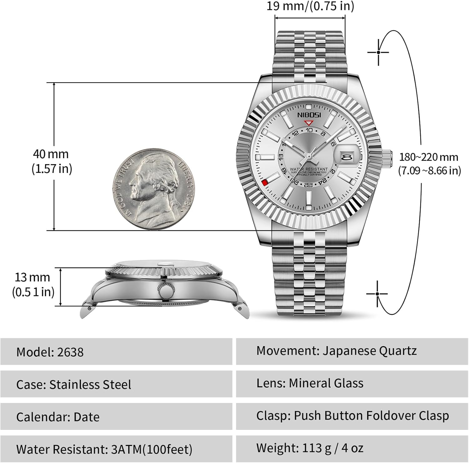 Thumbnail 2 de NIBOSI Orologio da polso da uomo business dress analogico al quarzo impermeabile con datario in acciaio inox