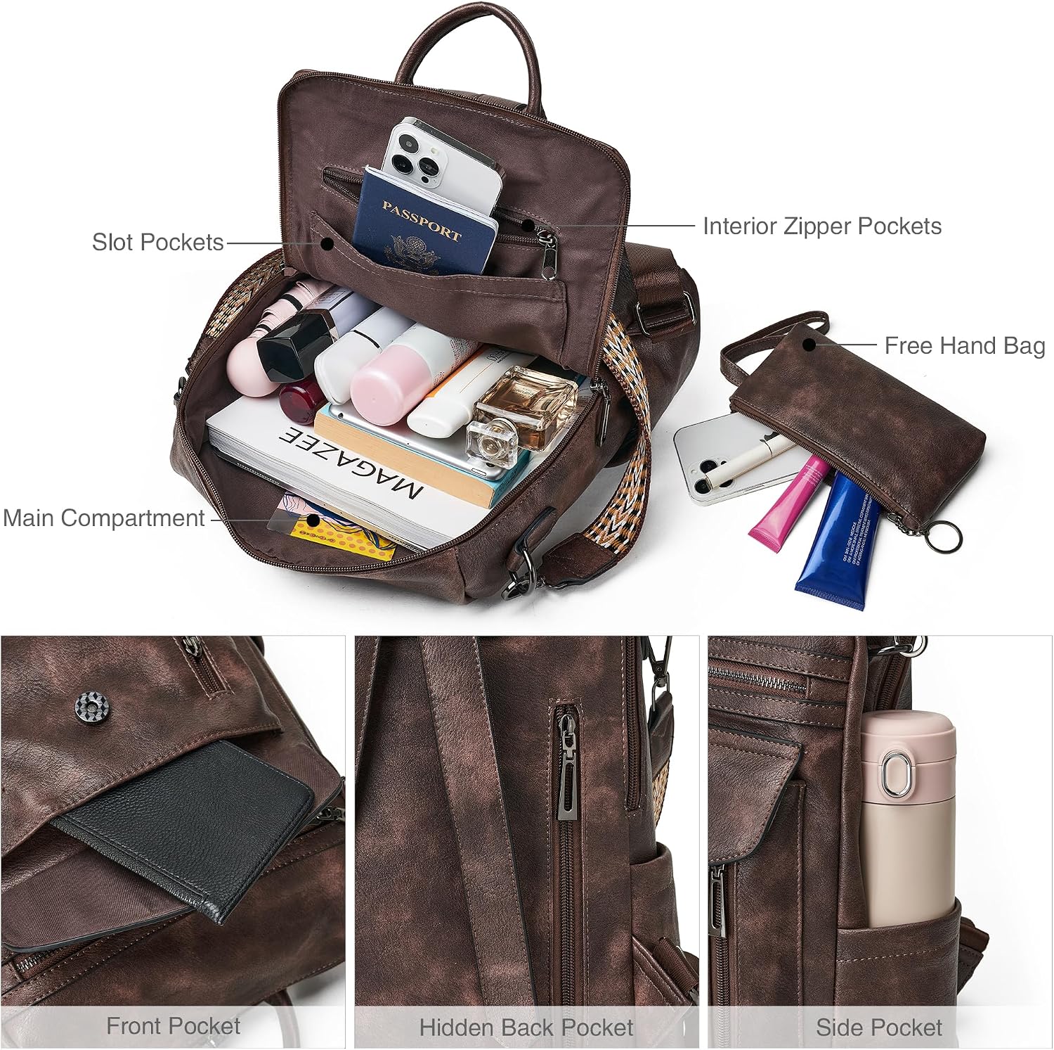 Thumbnail 4 de Shrrie Damen-Rucksack im Vintage-Look (Kunstleder) mit vielen Fächern – dunkelgrün
