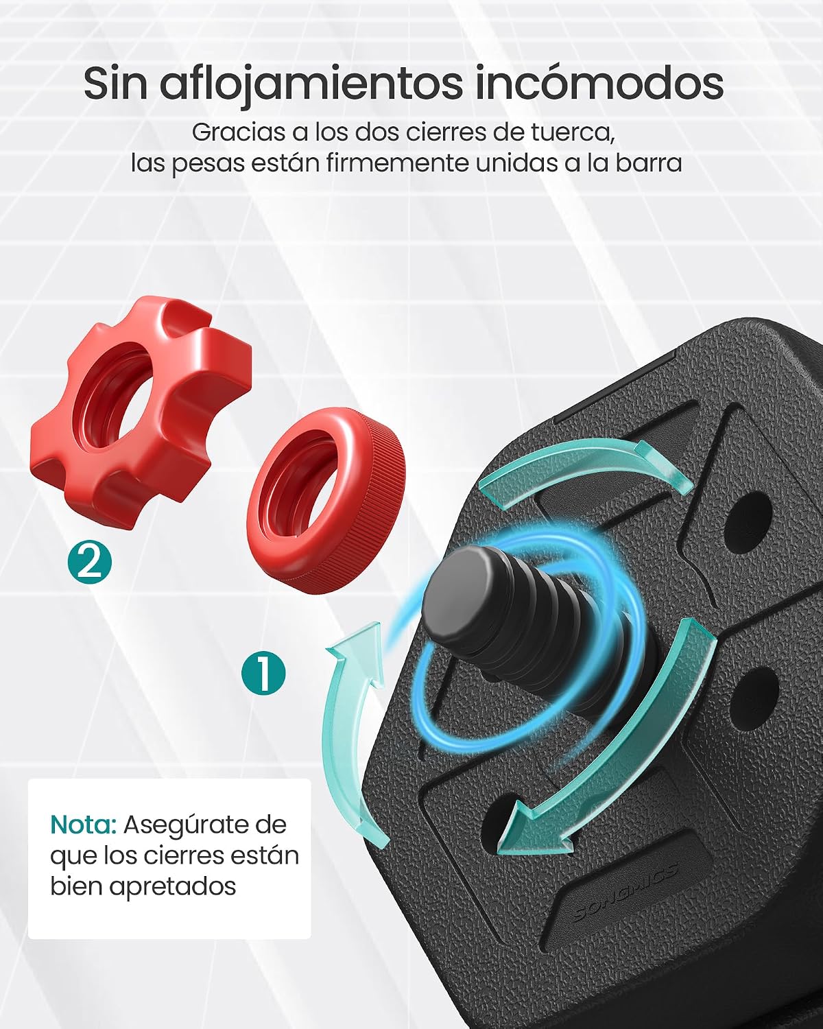Detalle de SONGMICS Juego de Mancuernas con Barra de Conexión SYL200B01 — 20 kg en Pack Hexagonal y Barra Corta