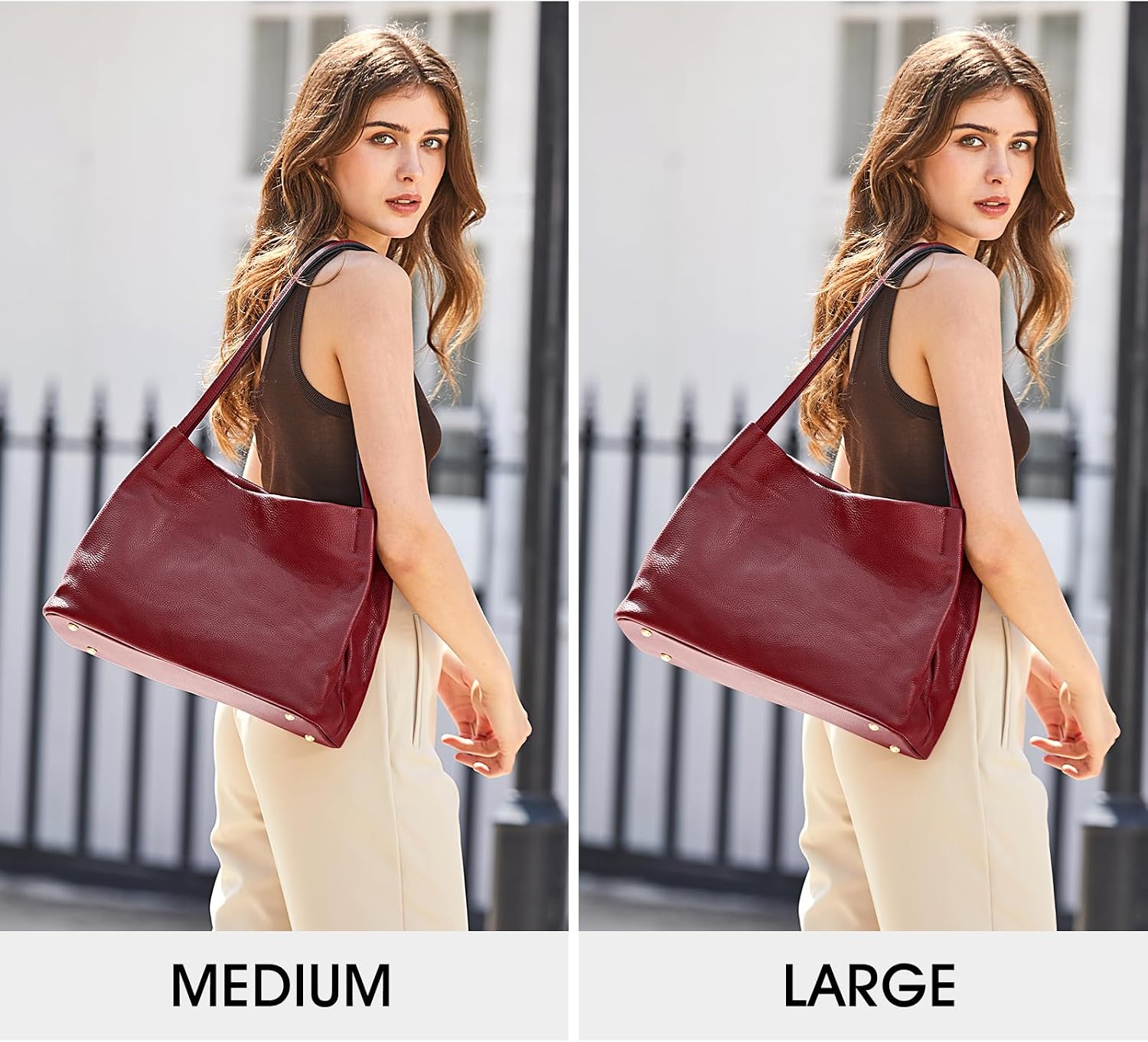 Detalle 2 de Kattee Soft Genuine Leather Tote Hobo Shoulder Bag (Large) with Magnetic Snap Closure