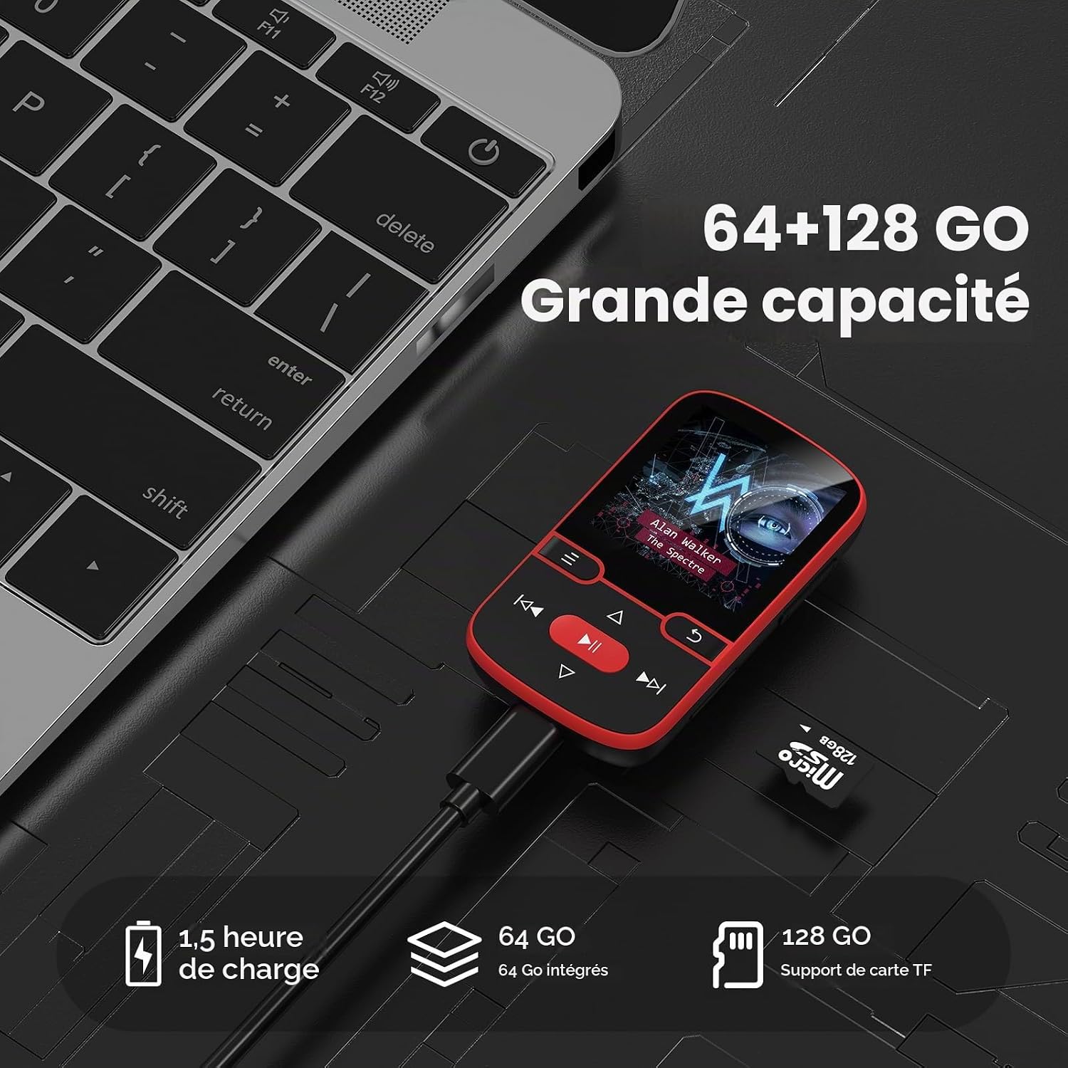 Detalle de PINHUI X68 MP3-speler 64 GB met Bluetooth 5.3, clip en FM-radio
