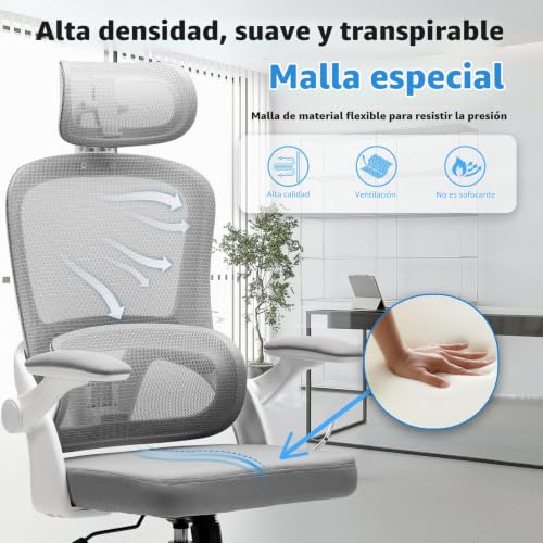 Detalle de Magic Life: Silla de Oficina Ergonómica con Respaldo de Malla y Reposabrazos Abatibles