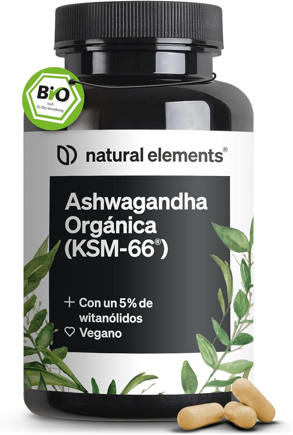 Detalle de Ashwagandha KSM-66® ecológica 🌿 600 mg - 180 cápsulas veganas