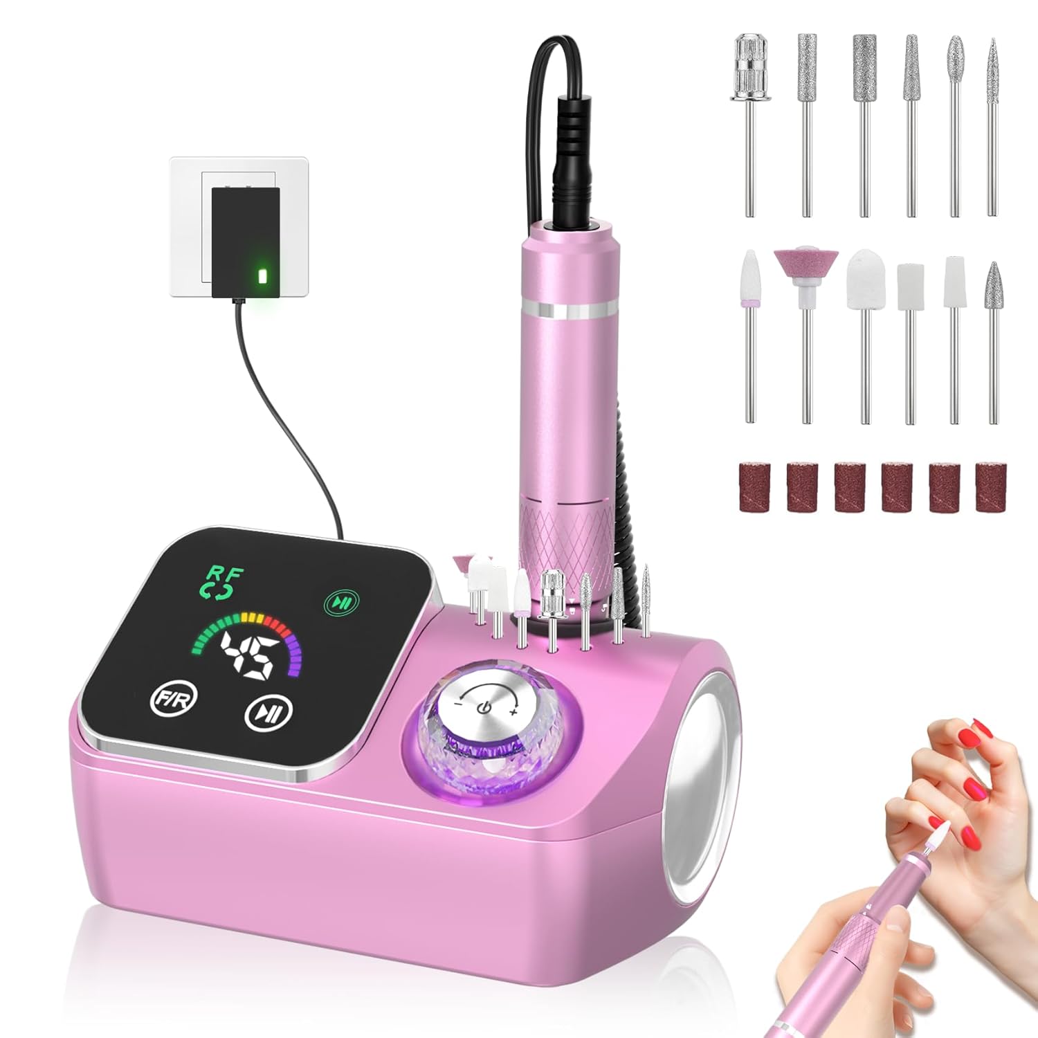 PYVOLA Professional Electric Nail Drill E-File Machine Kit (45,000 RPM) with LED Display, Low Noise & LED