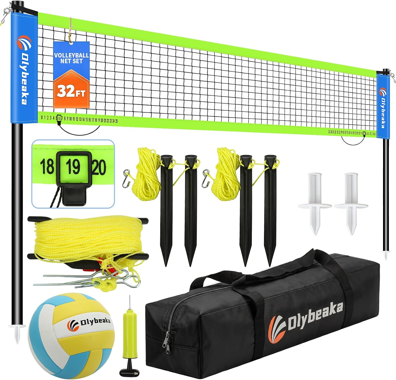 Detalle de Olybeaka 32 ft Portable Volleyball Net Set with 4 Adjustable Heights