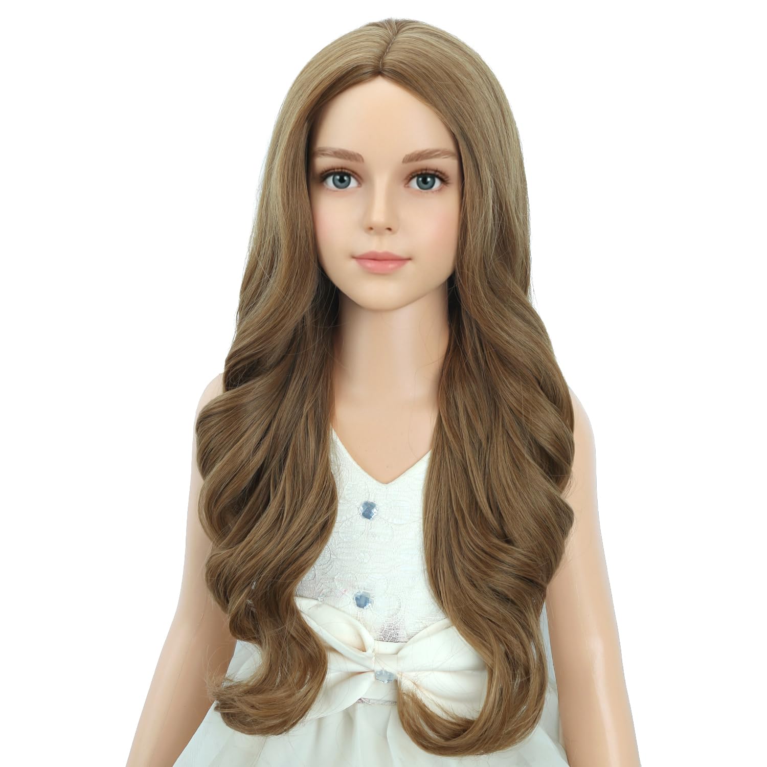 Detalle de PATTNIUM Kids Long Curly Synthetic Wig, Light Brown, Adjustable Cap