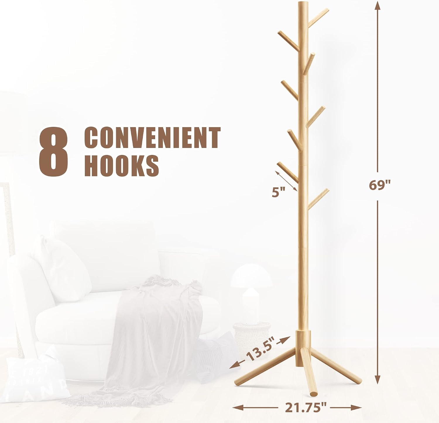 Detalle 2 de Haddockway Wooden Coat Rack with 8 Hooks ⚙