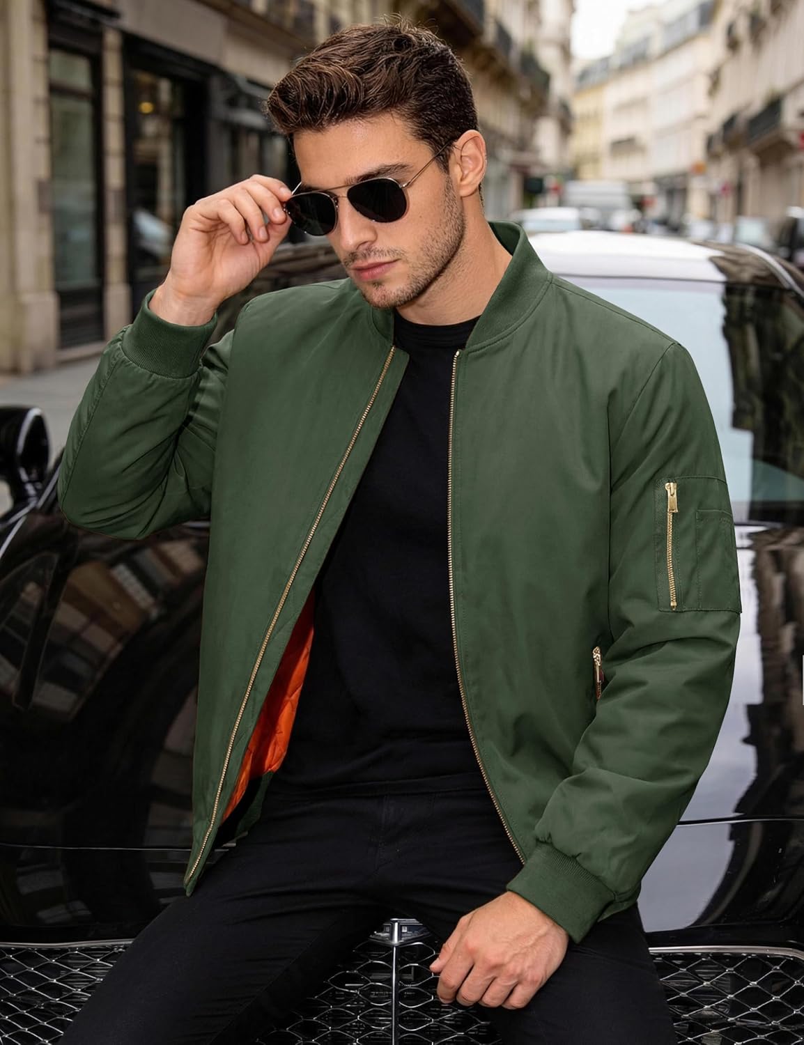 Detalle 2 de MAGNIVIT MT-68 Men's Bomber Jacket with Quilted Lining and Zip Pockets