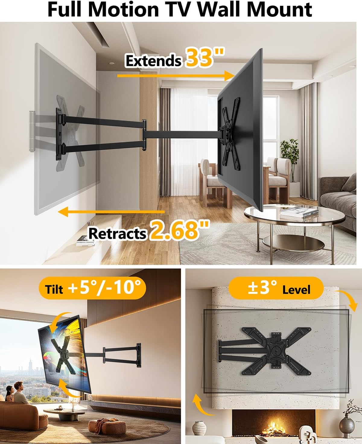 Thumbnail 3 de FORGING MOUNT Full Motion Corner TV Wall Mount (32–75 in, up to 110 lbs) with 33" Extension and Portrait/Landscape Rotation