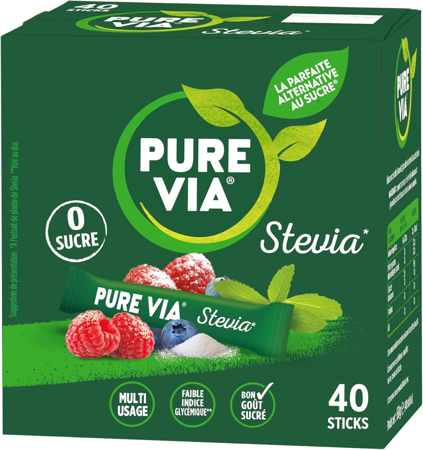 PURE VIA Boîte 40 sticks Stevia 🍬