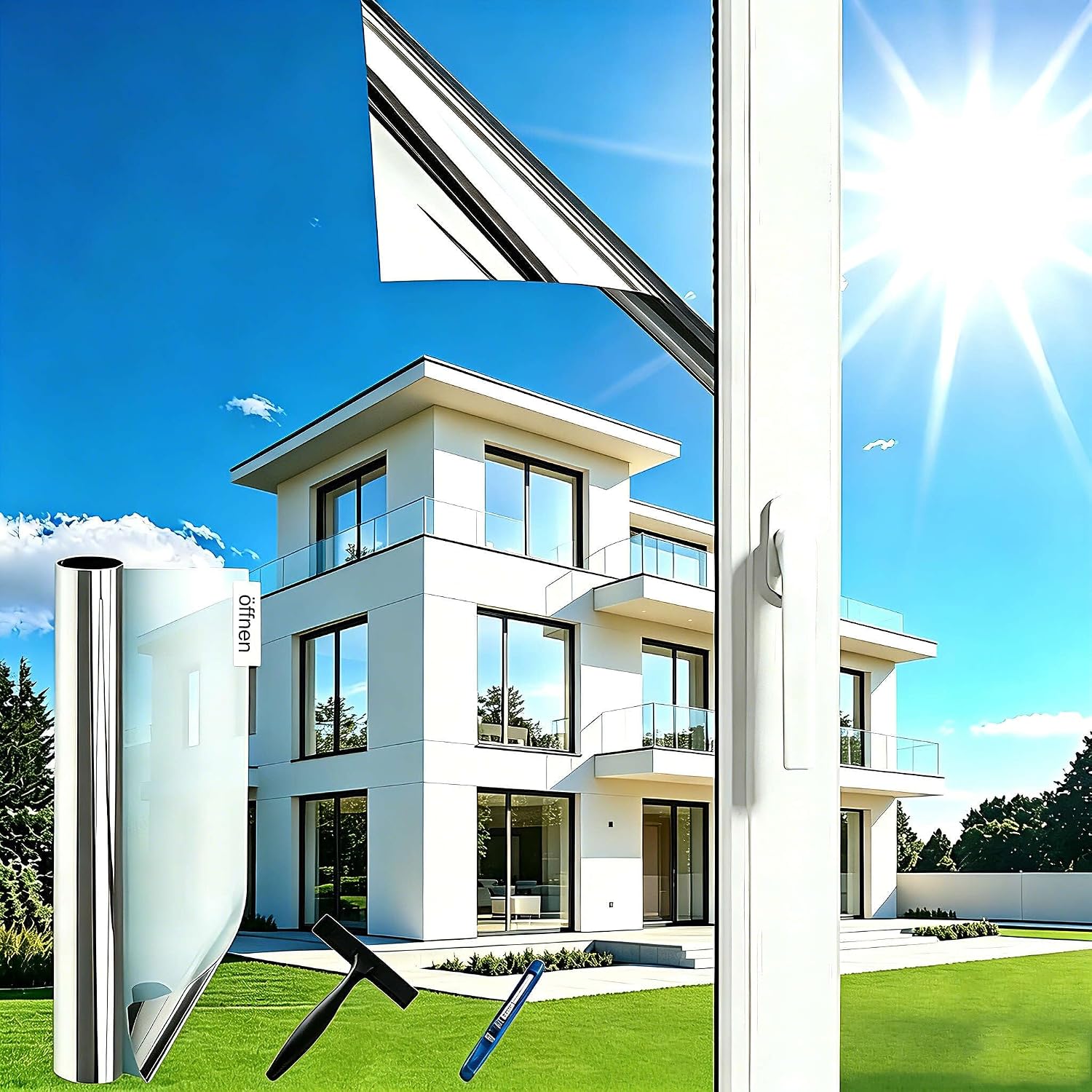 Detalle de Gutsurge Spiegelfolie Fenster Sichtschutz 90x400 cm – Sonnenschutz & UV-Schutz, einseitig reflektierend
