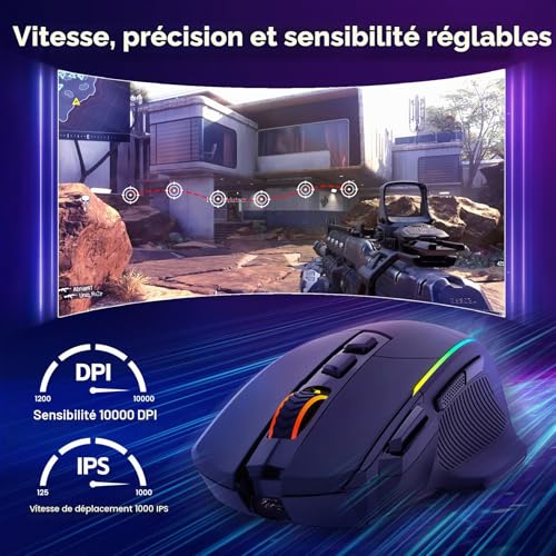 Thumbnail 4 de RisoPhy Souris Gamer sans Fil Tri-Mode 10000 PPP — Noir