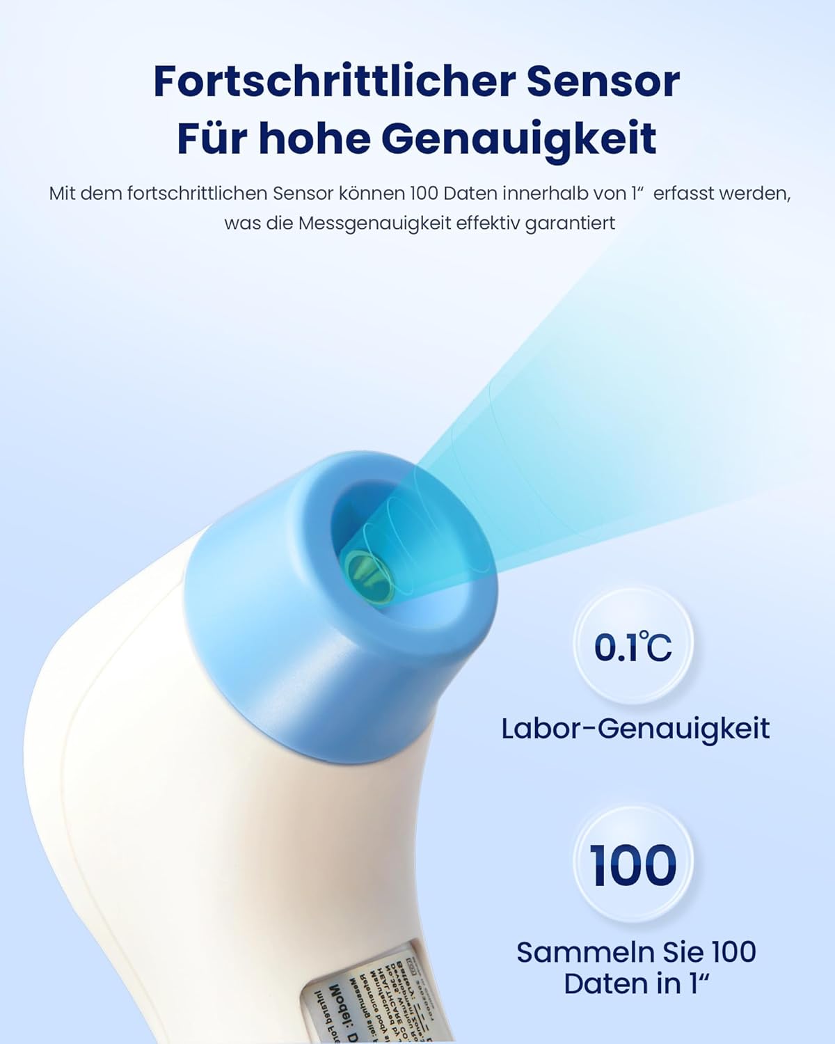 Detalle 2 de Kontaktloses Infrarot-Stirnthermometer für Babys, Kinder & Erwachsene – digitales Fieberthermometer mit Fieberalarm (weiß)