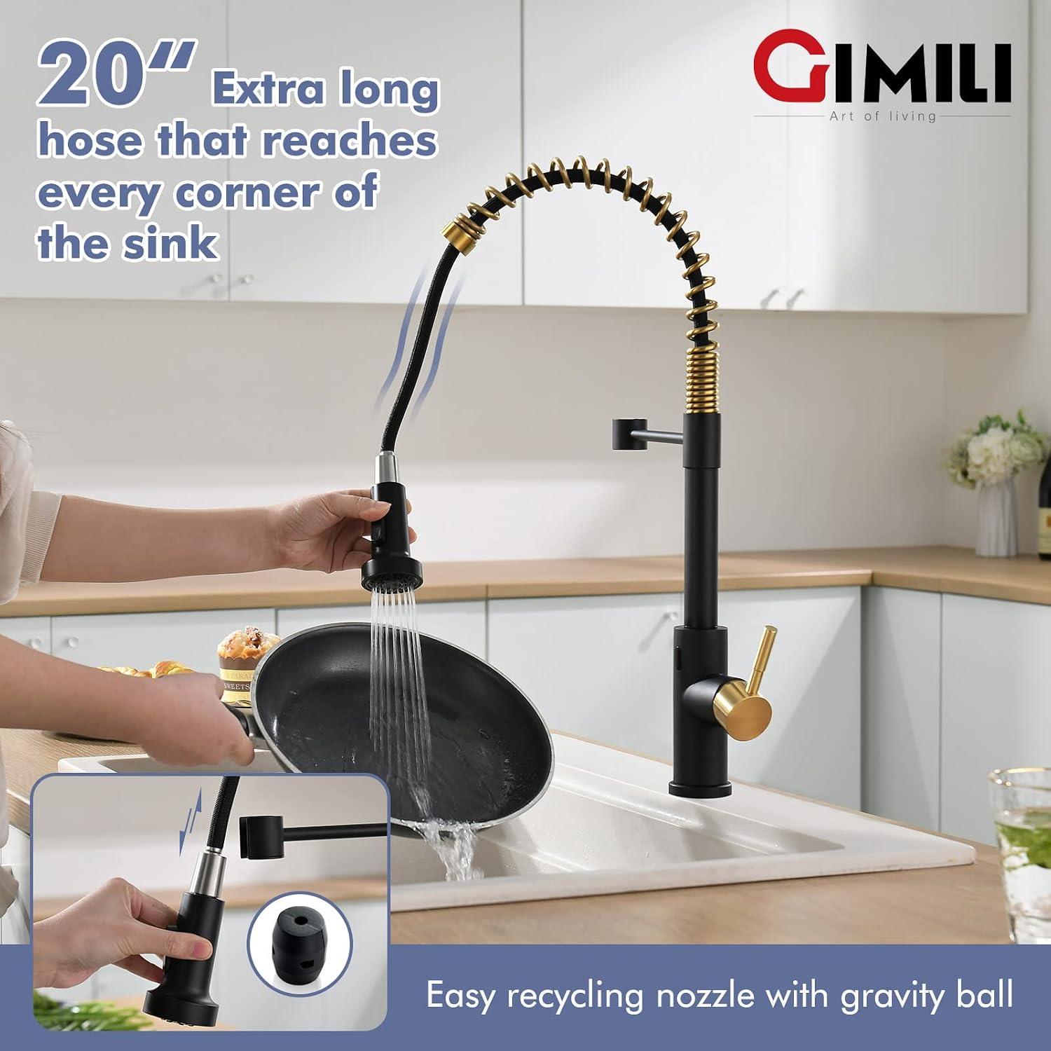Detalle 2 de GIMILI GM1042BG Touchless Kitchen Faucet, Black and Gold, Pull-Down Sprayer
