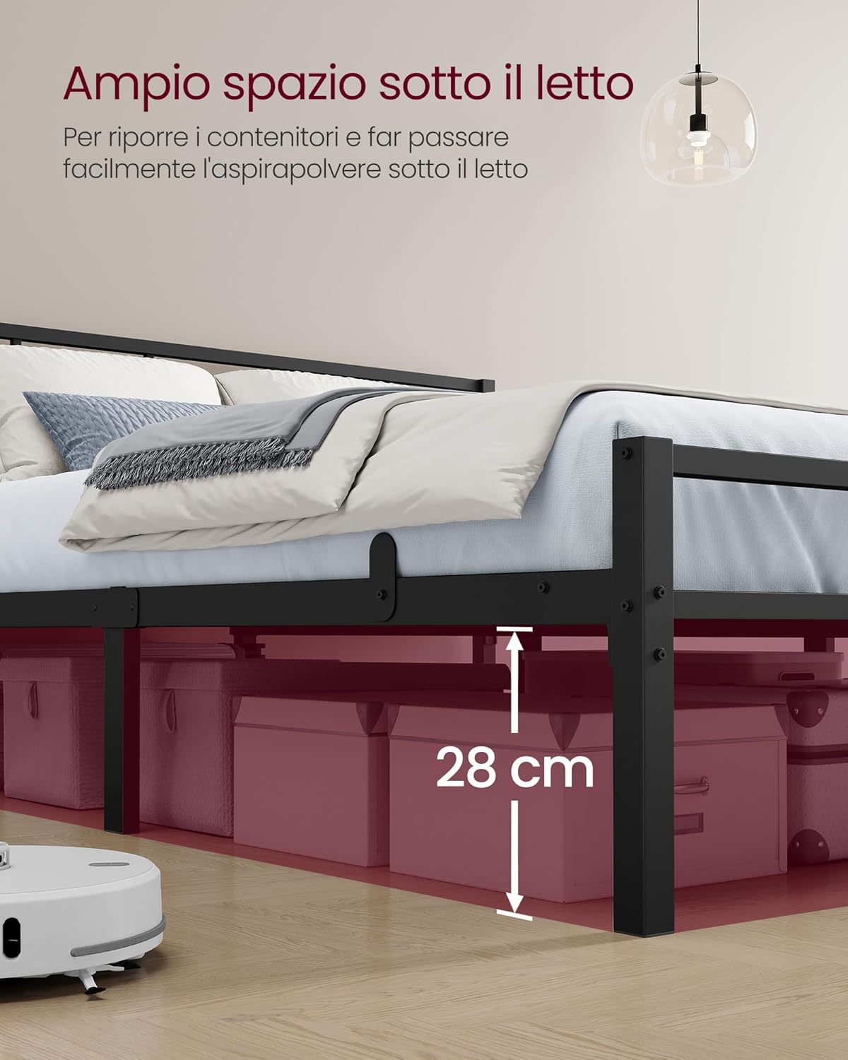 Thumbnail 6 de VASAGLE Struttura Letto Matrimoniale 160 x 200 cm RMB295B101 – Telaio in Metallo, 500 kg, Nero Inchiostro
