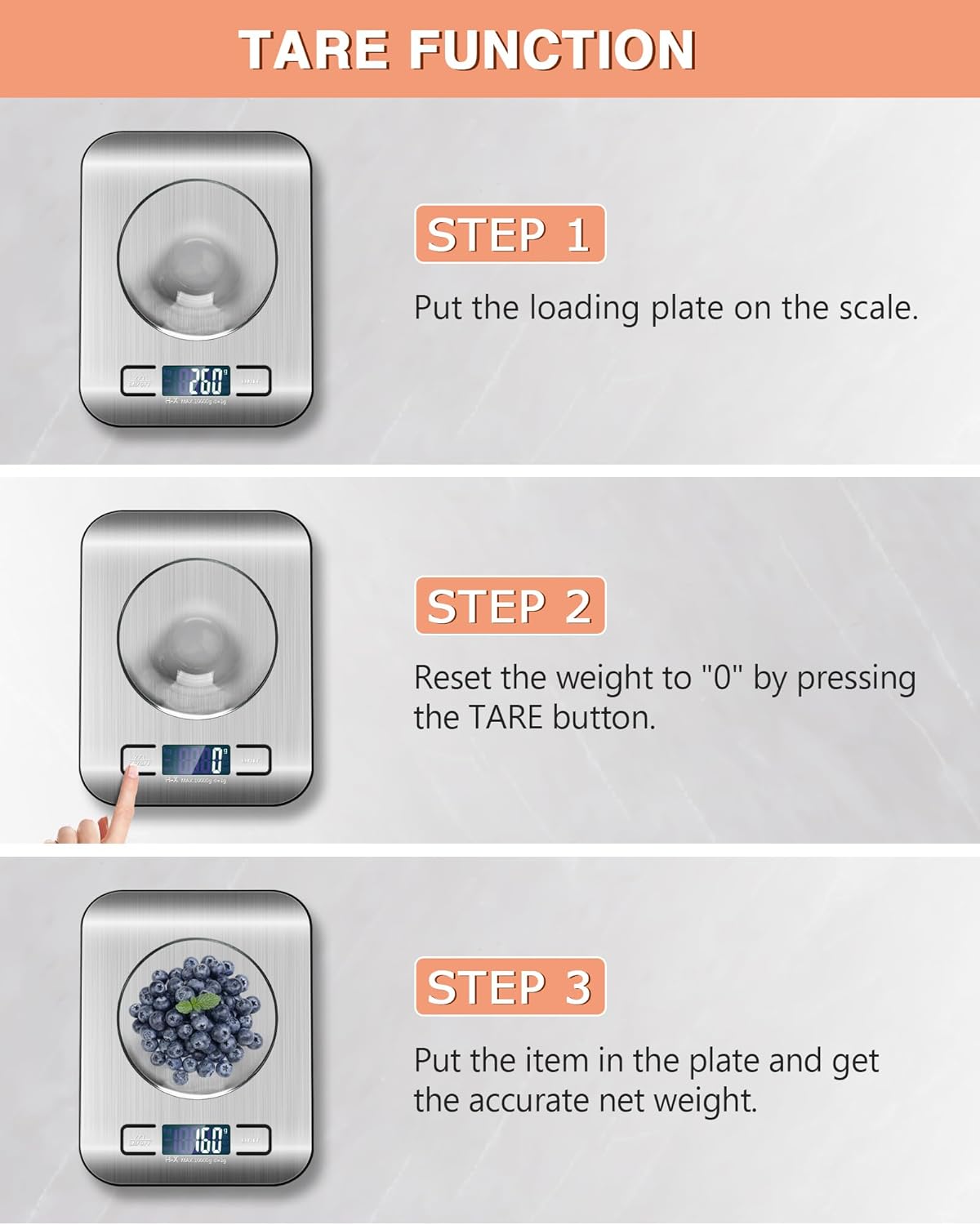 Thumbnail 3 de Digitale Küchenwaage mit LCD-Display, Tara-Funktion und 1-g-Schritten (bis 10 kg) – Silber