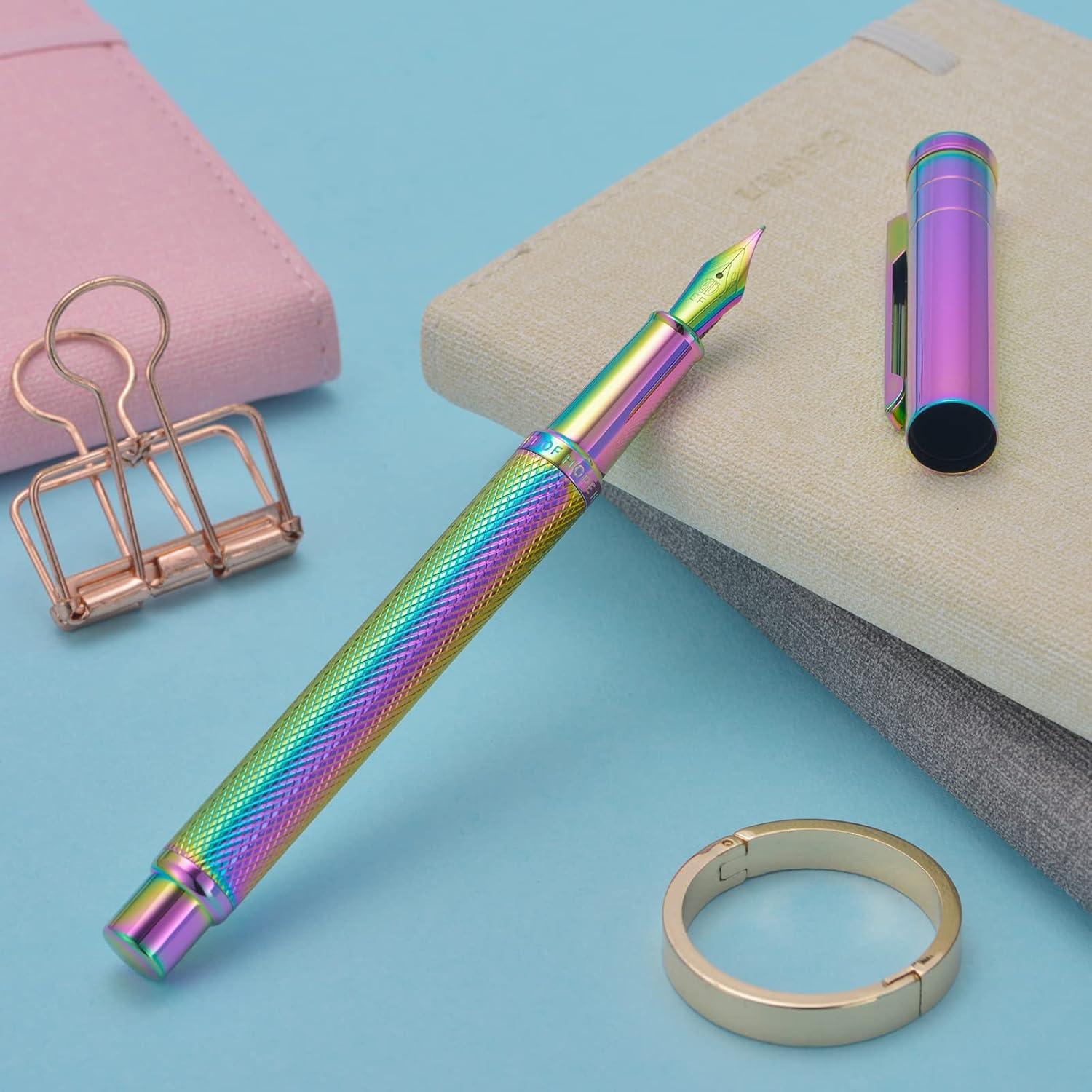 Thumbnail 4 de Rainbow Forest Fountain Pen Fine Nib – Hongdian Rainbow Finish with Converter & Metal Box Set