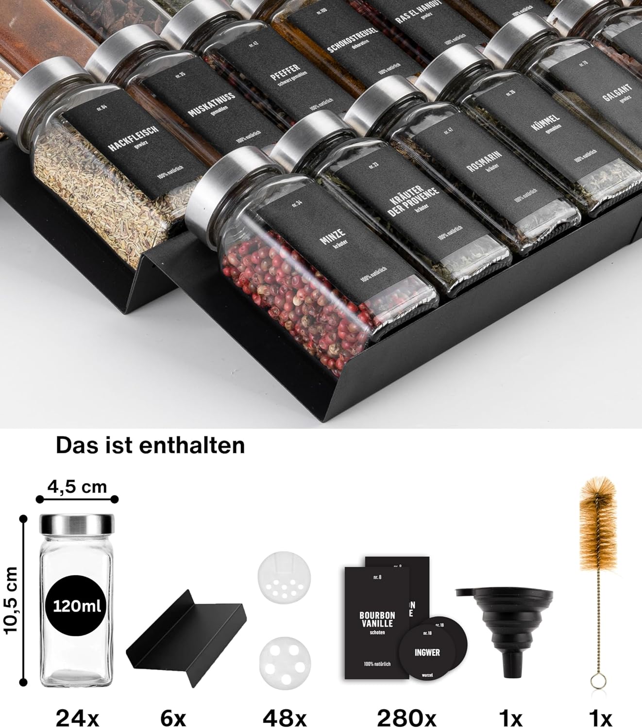 Thumbnail 2 de Deco haus® Gewürzregal Schublade aus Metall – 6 Schubladen-Organizer mit 24 Gewürzdosen & Etiketten