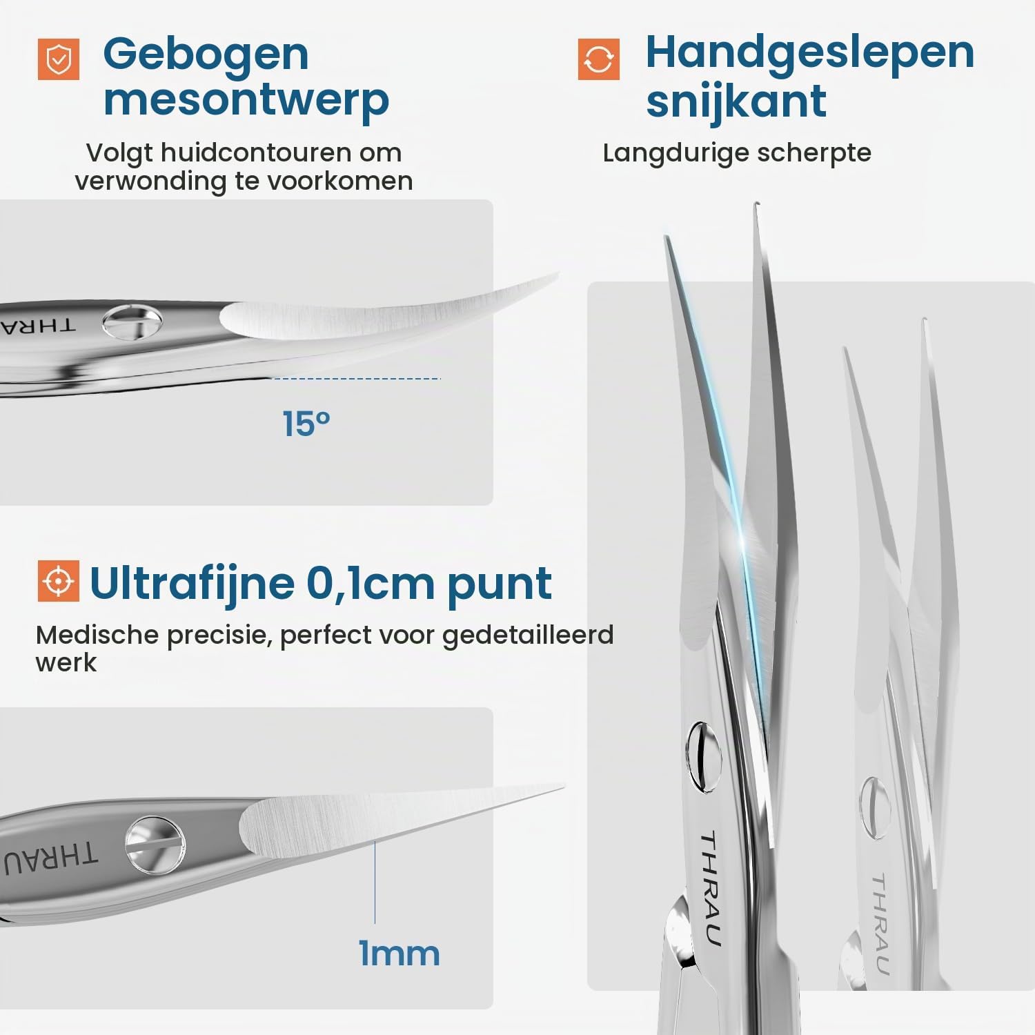 Thumbnail 2 de THRAU THR-CS-ZYS-L linkshandige nagelriemschaar van RVS met gebogen punt